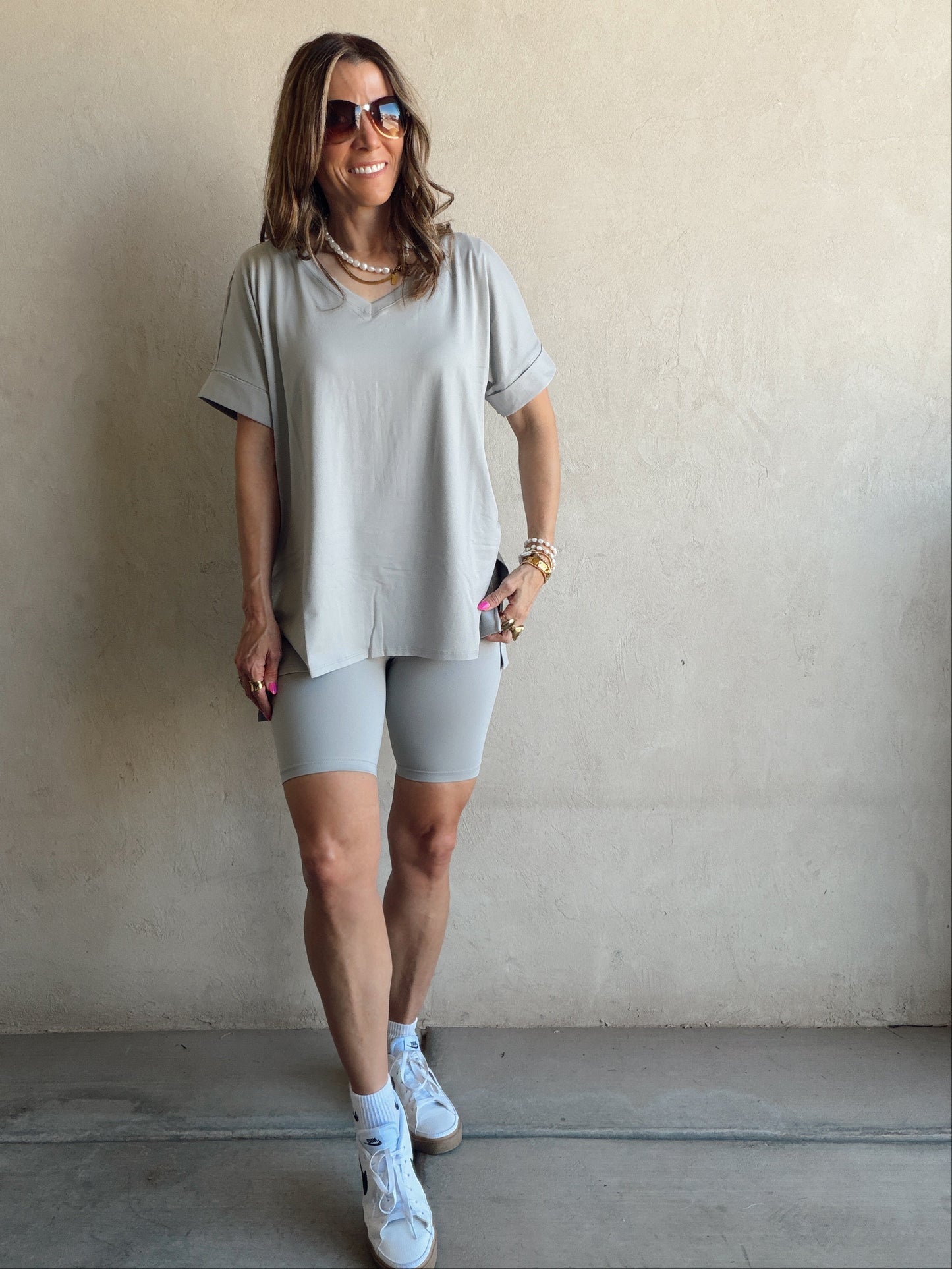 Jillian Heavenly Biker Set in Light Gray
