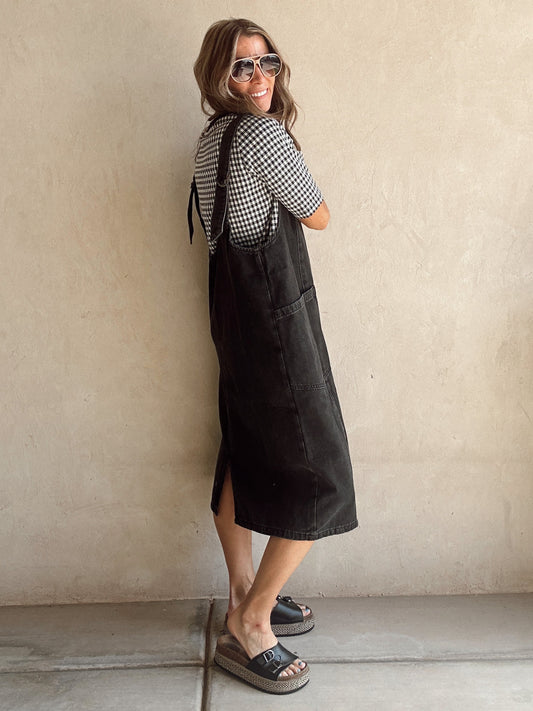 Rylee Overall Midi Dress in Black