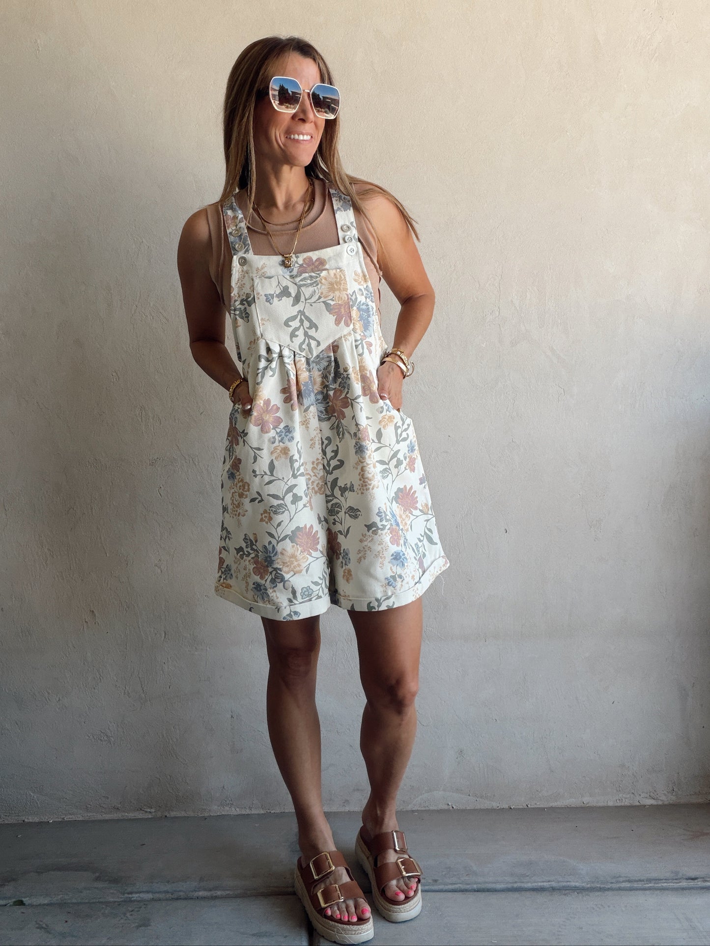 Olivia Overalls in Cream Floral