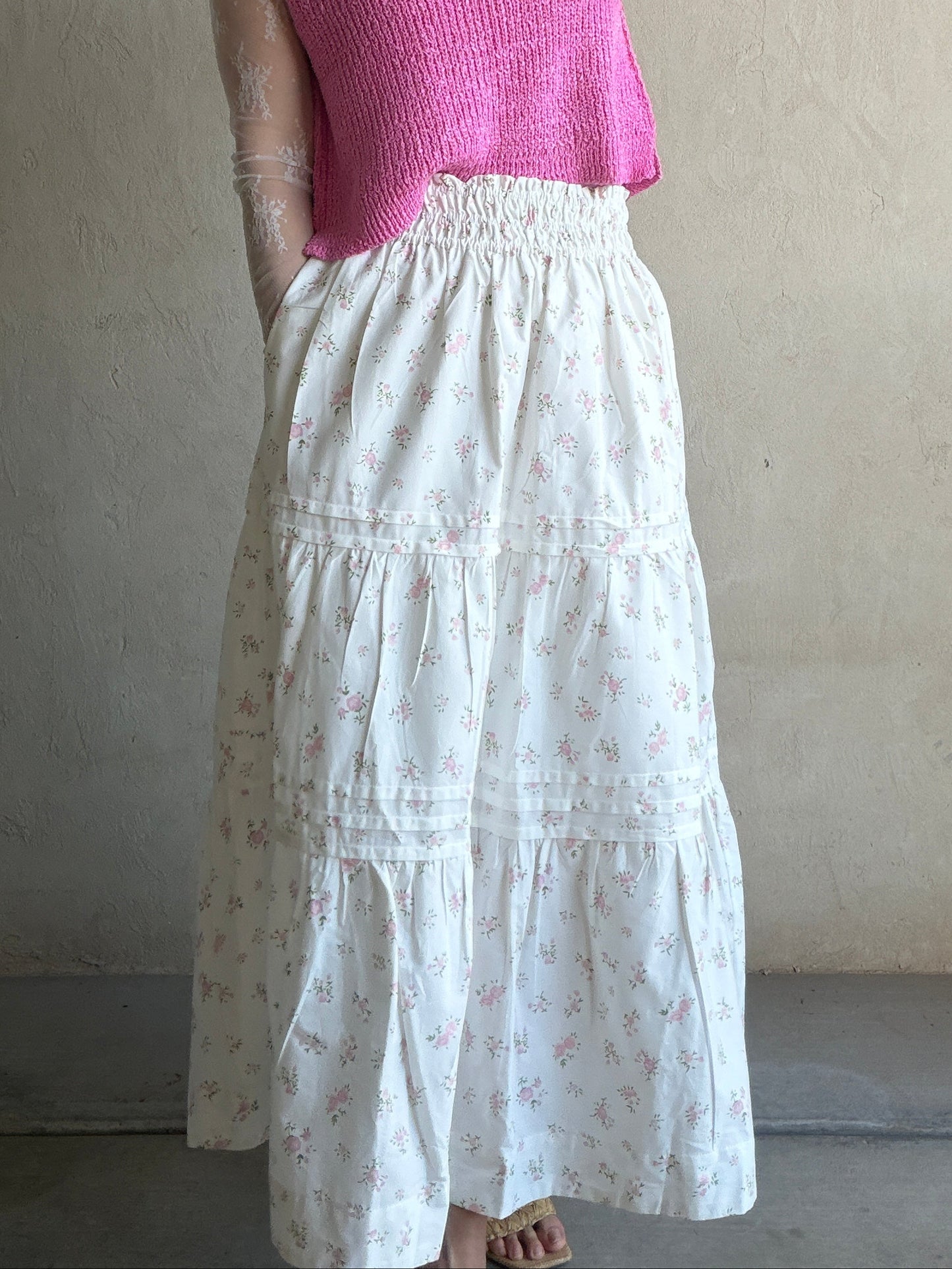 Kynlee Skirt in White & Pink & Green Floral