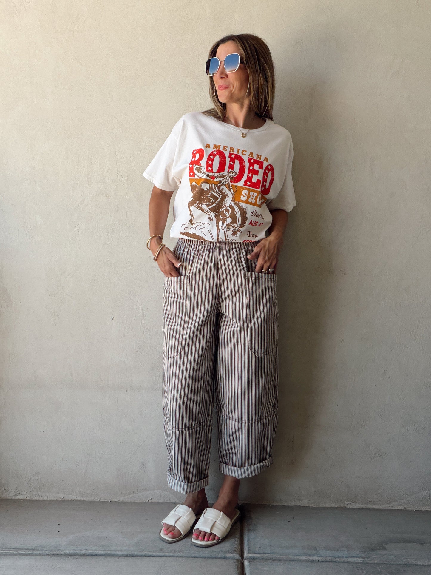 Sabrina Striped Barrel Pants in Brown