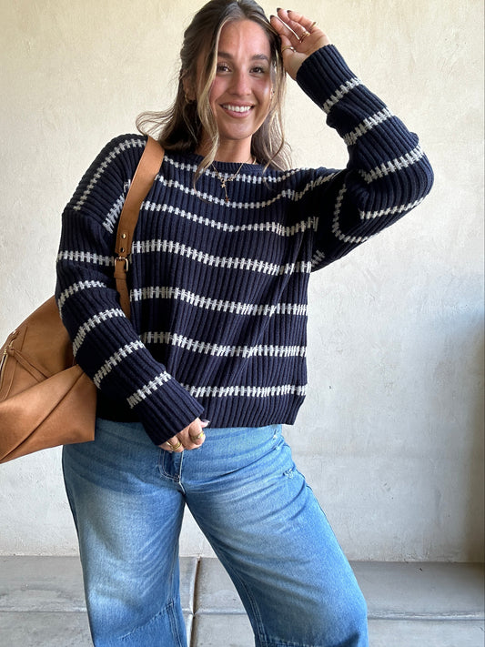 Bridget Sweater in Navy & Gray