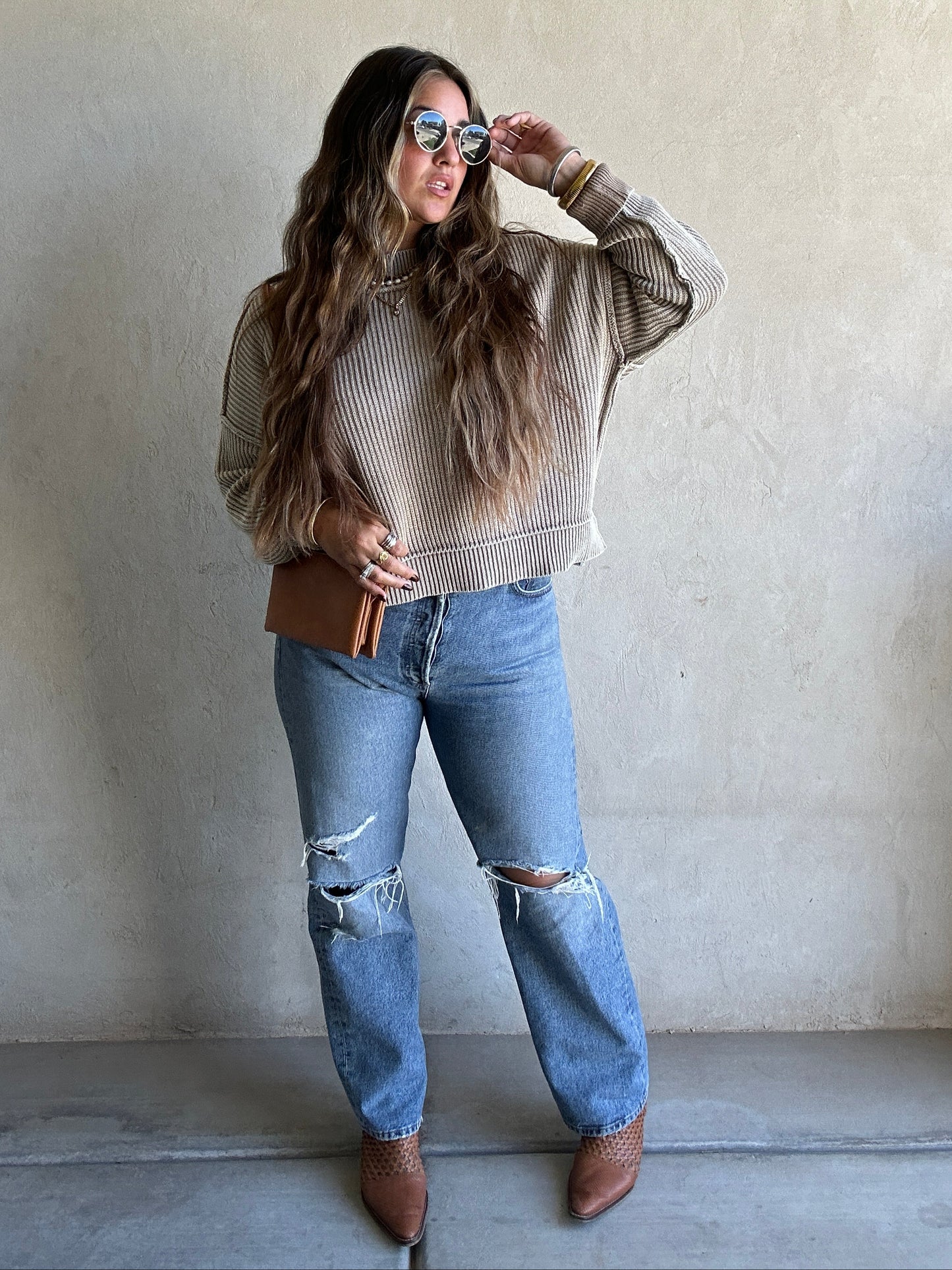 Isla Sweater in Mineral Washed Taupe