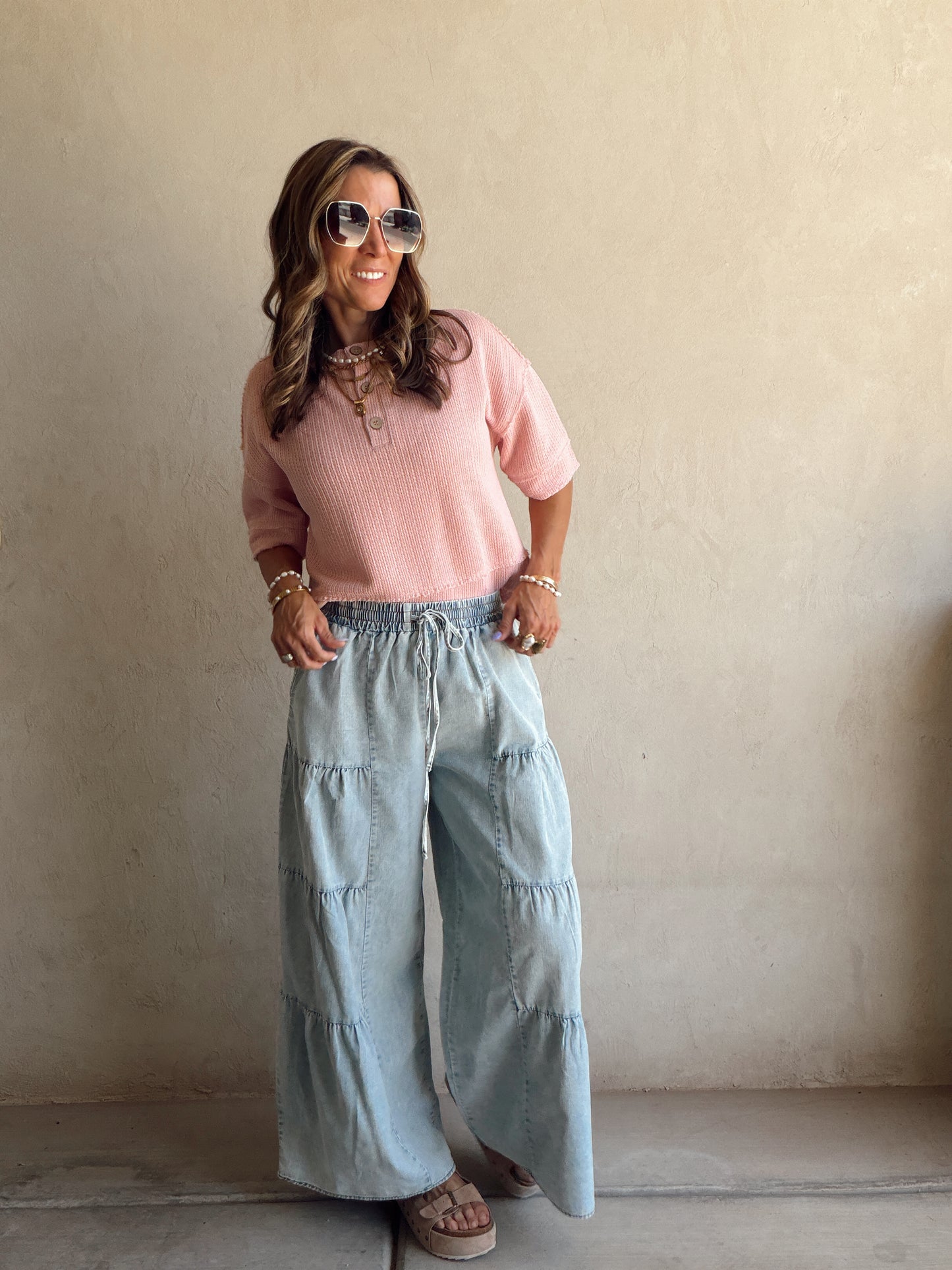 Tyra Tiered Pants in Light Wash