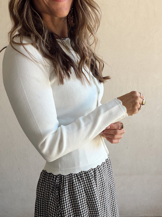 Caroline Scalloped Cardigan in White