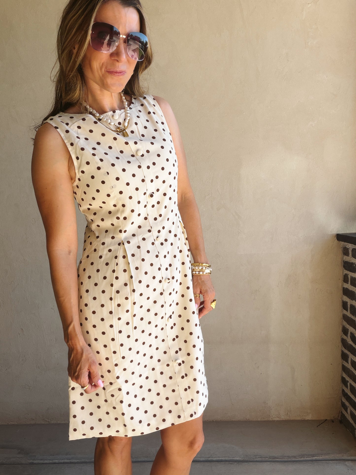Keelee Polka Dot Dress in Cream & Brown