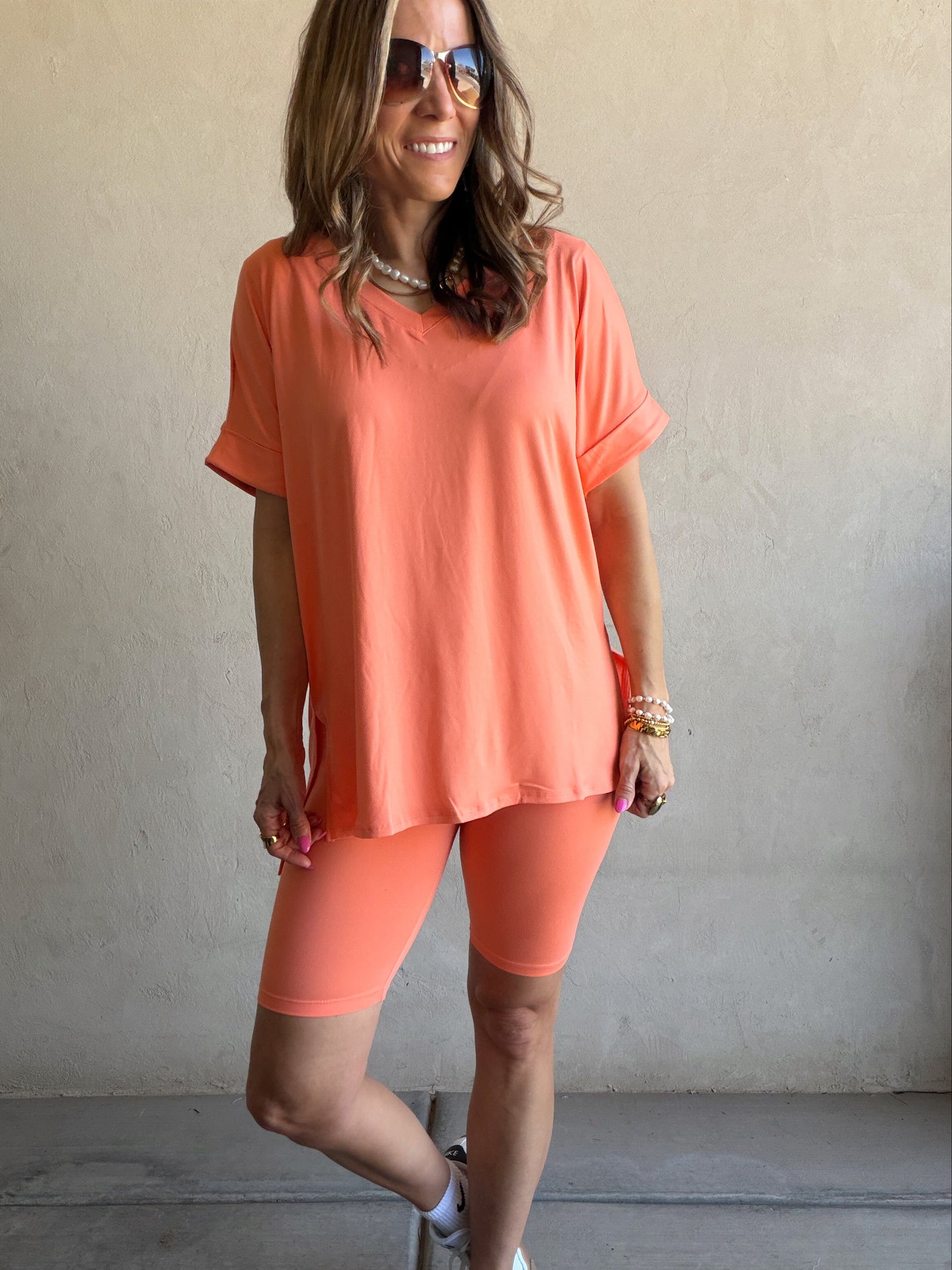 Jillian Heavenly Biker Set in Coral