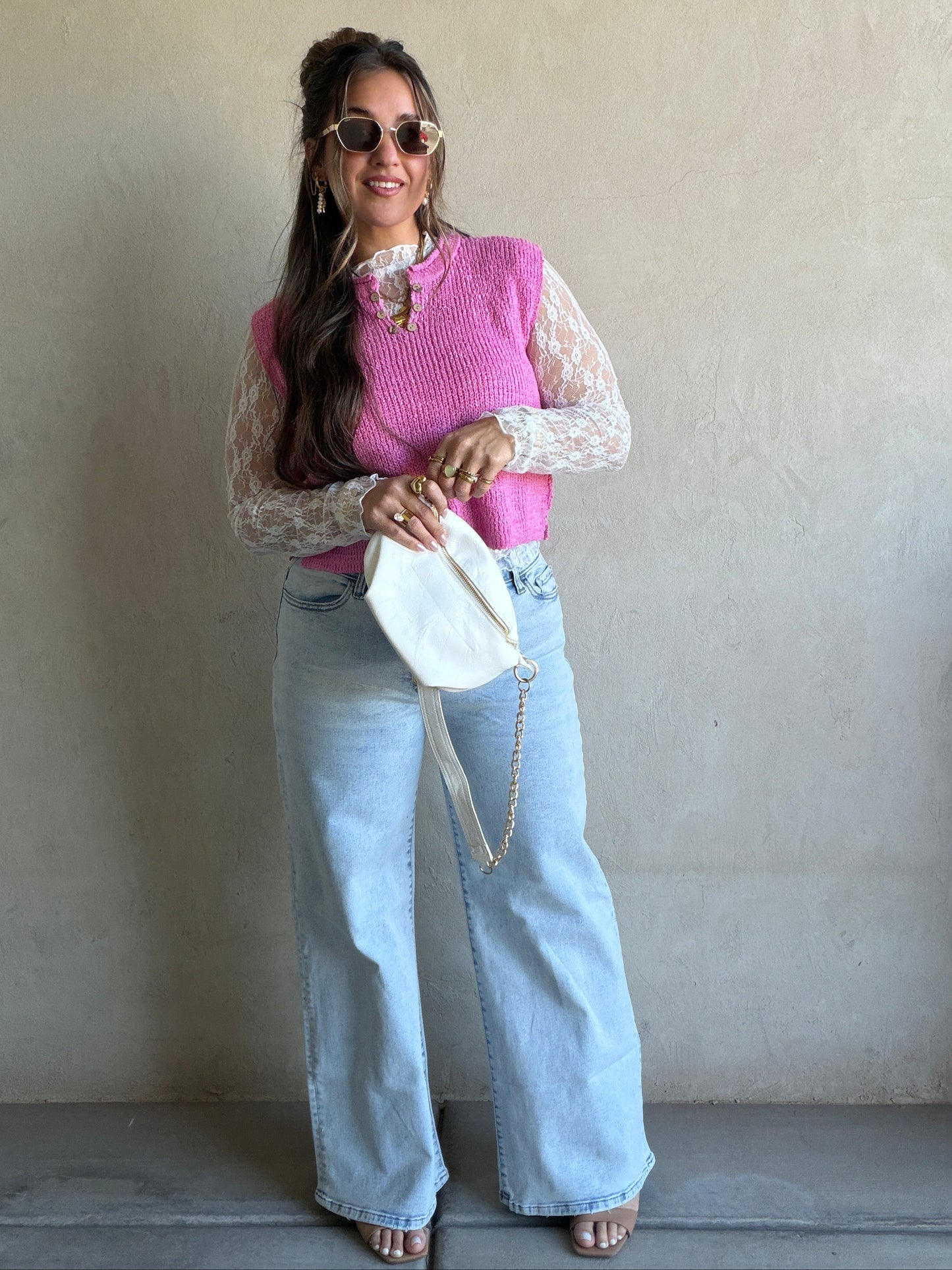 Candace V-Neck Top in Pink