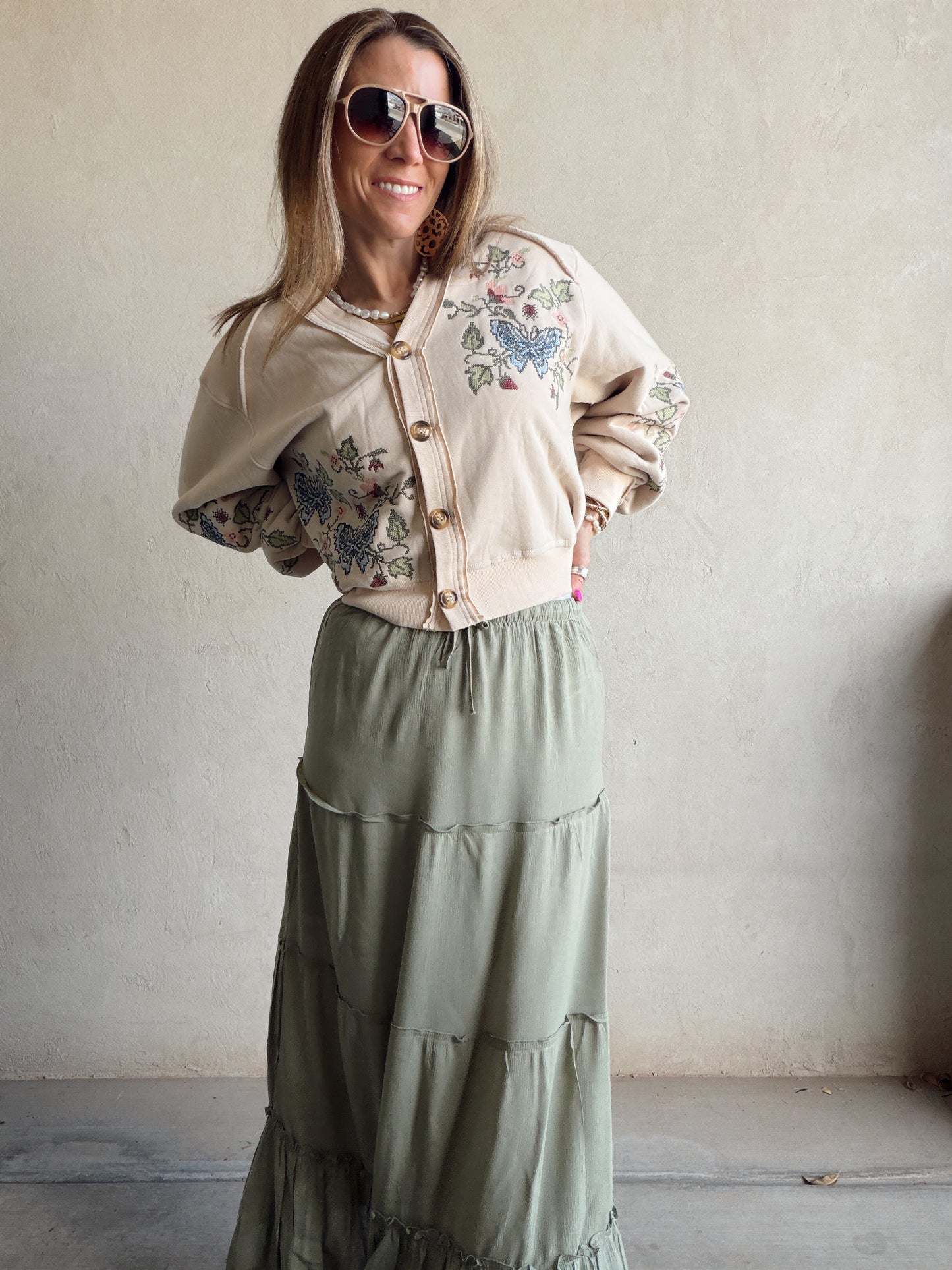 Paisley Boho Skirt in Light Beige