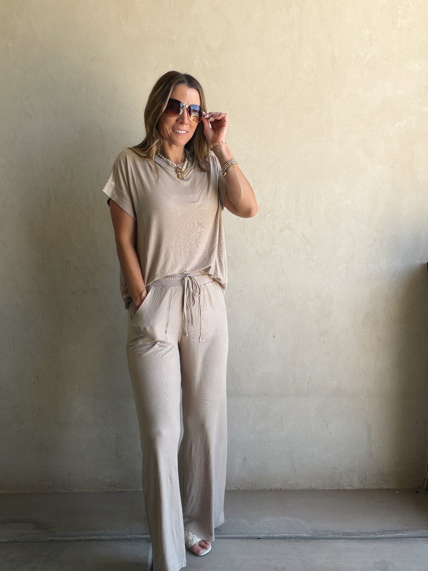 Raelyn Ribbed Mineral Washed Set in Taupe