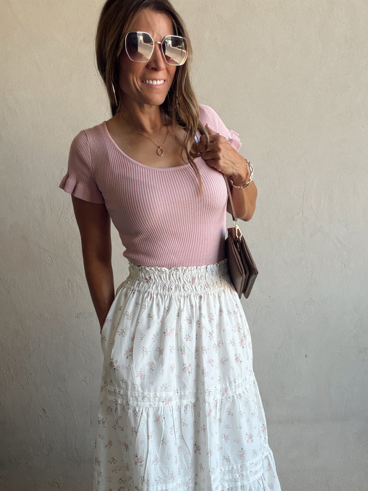 Rilee Ribbed Scoop Neck Top in Mauve