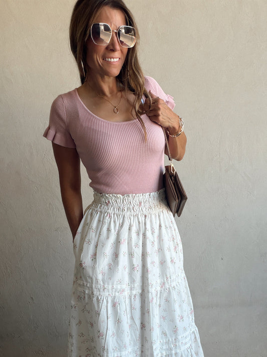 Rilee Ribbed Scoop Neck Top in Mauve