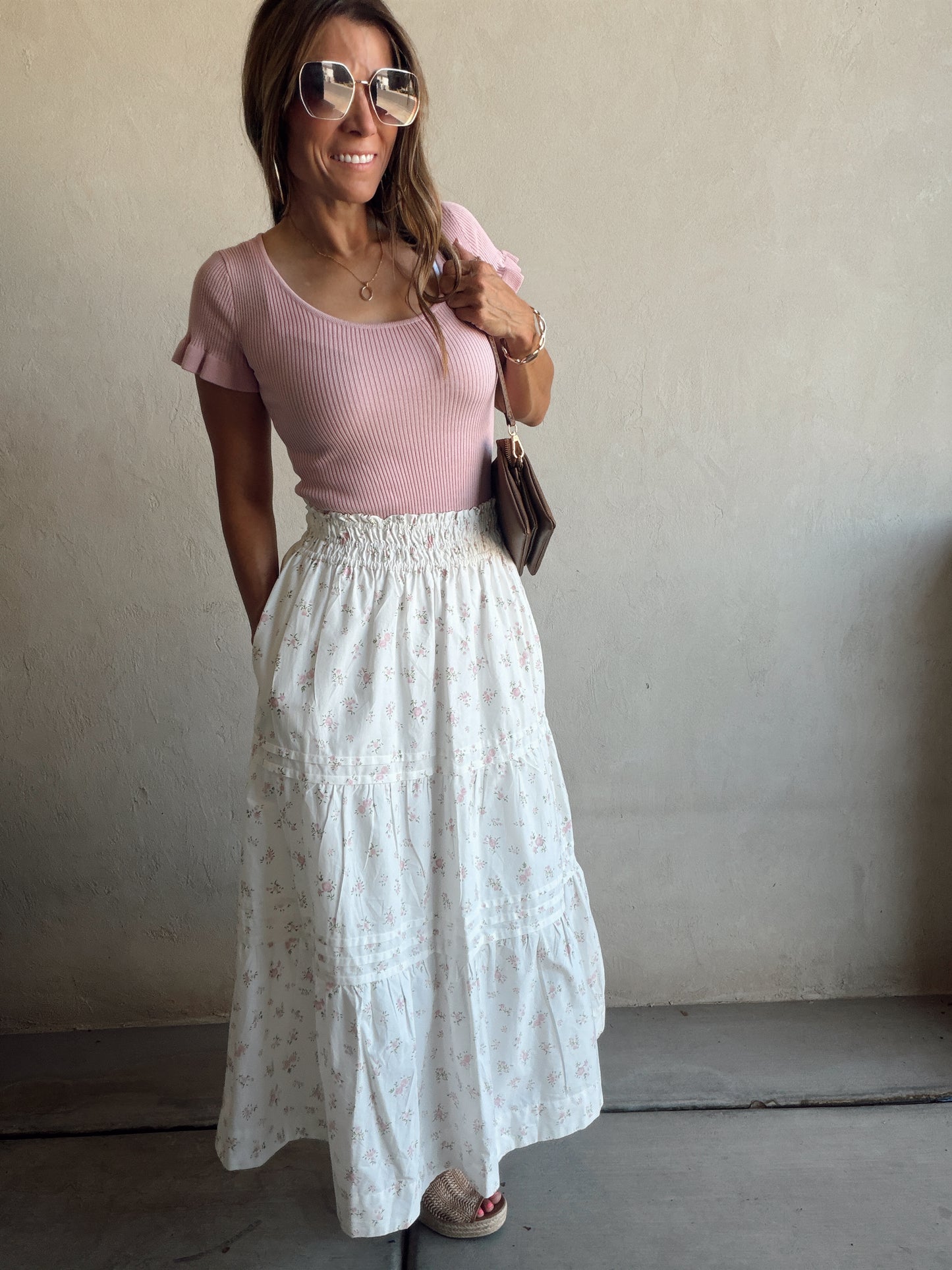 Kynlee Skirt in White & Pink & Green Floral