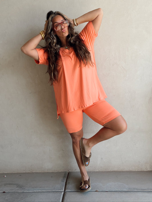 Jillian Heavenly Biker Set in Coral