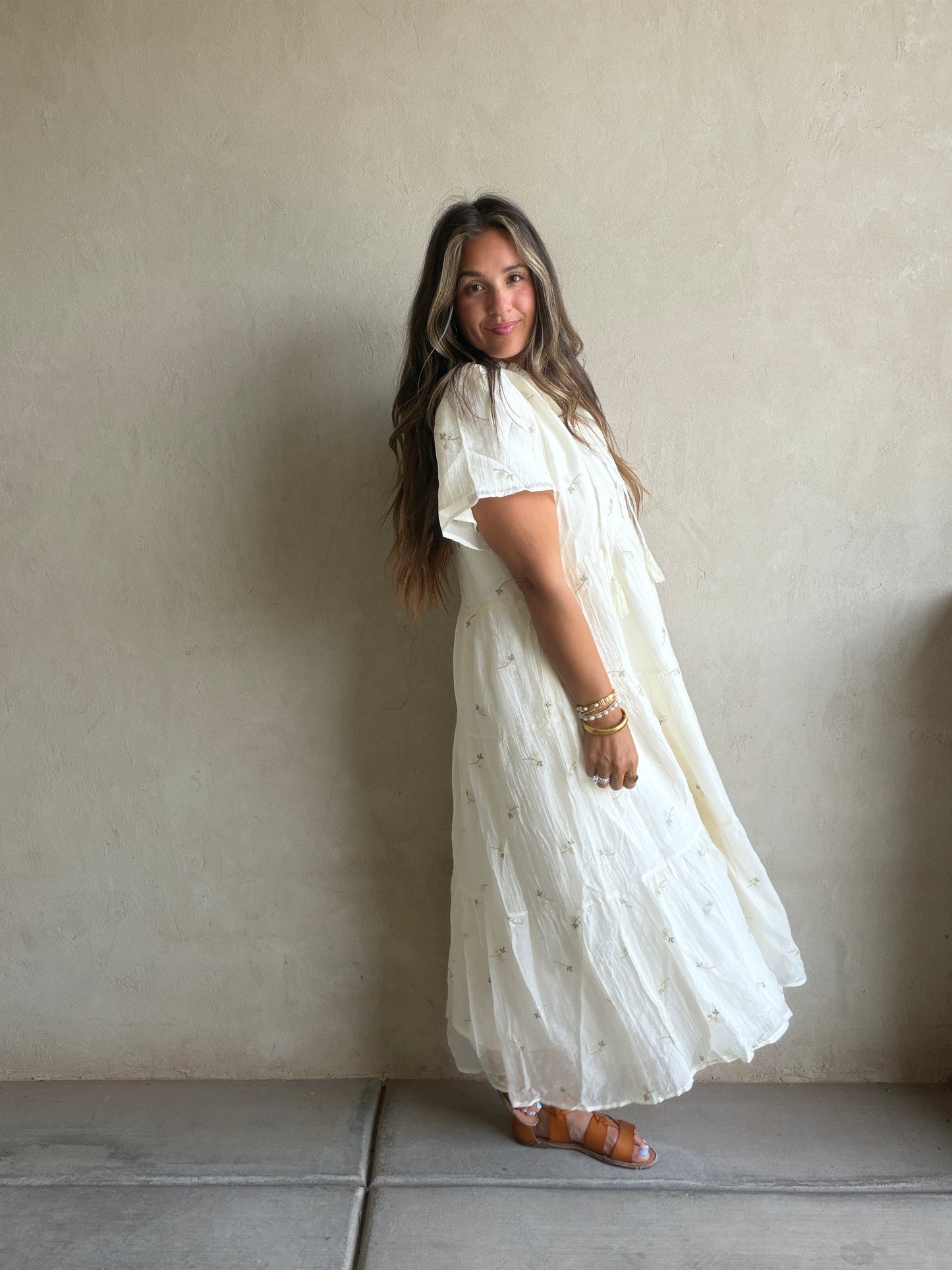 Ava Embroidered Dress in Cream