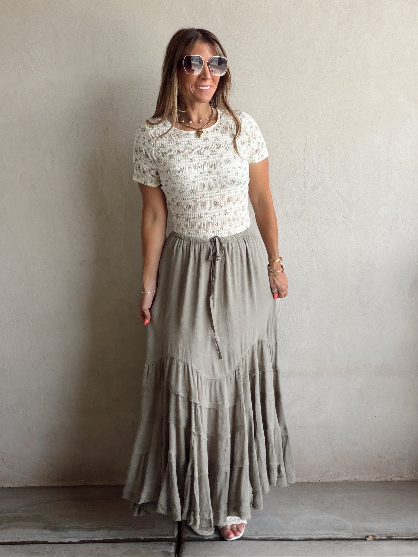 Paisley Boho Skirt in Olive