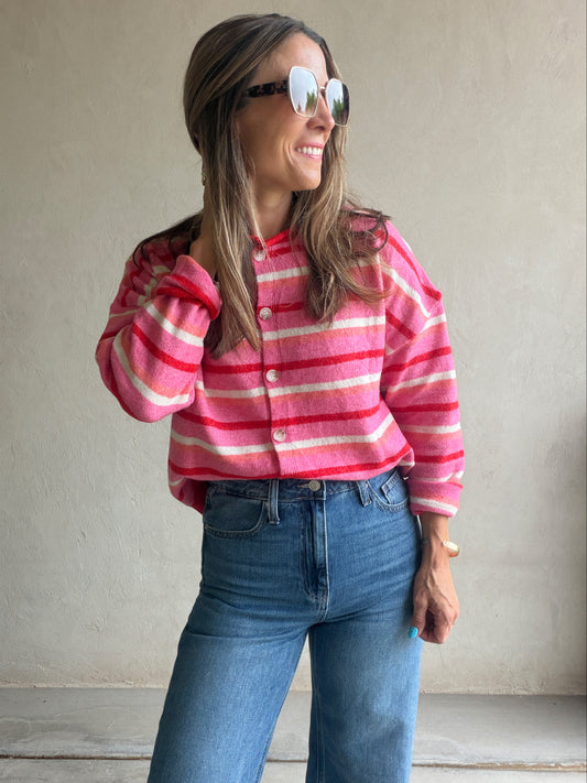 Jordan Cardigan in Pink & Red