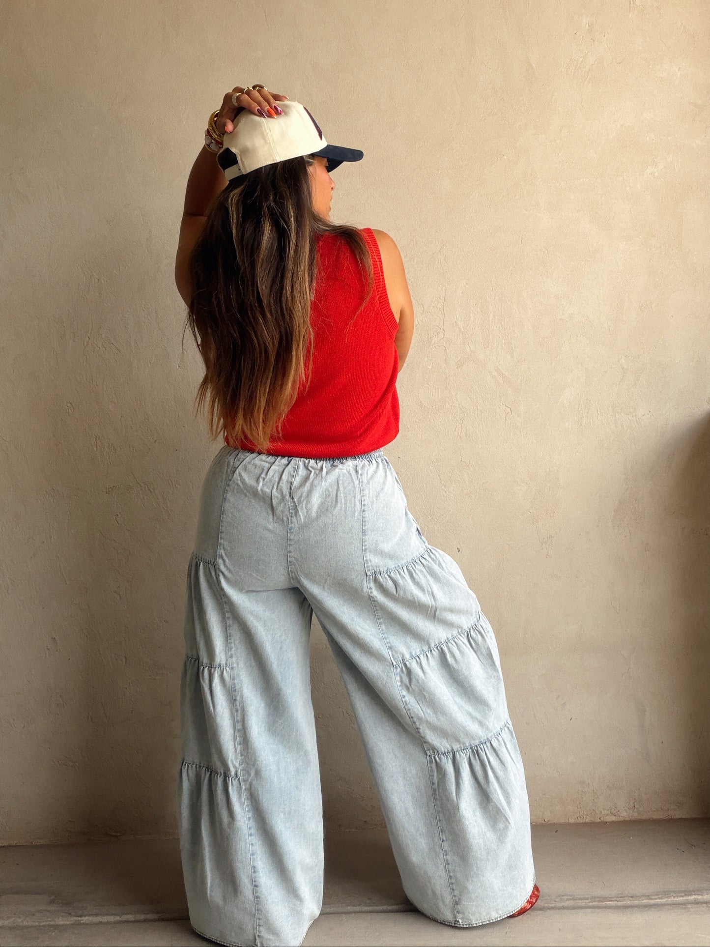 Tyra Tiered Pants in Light Wash