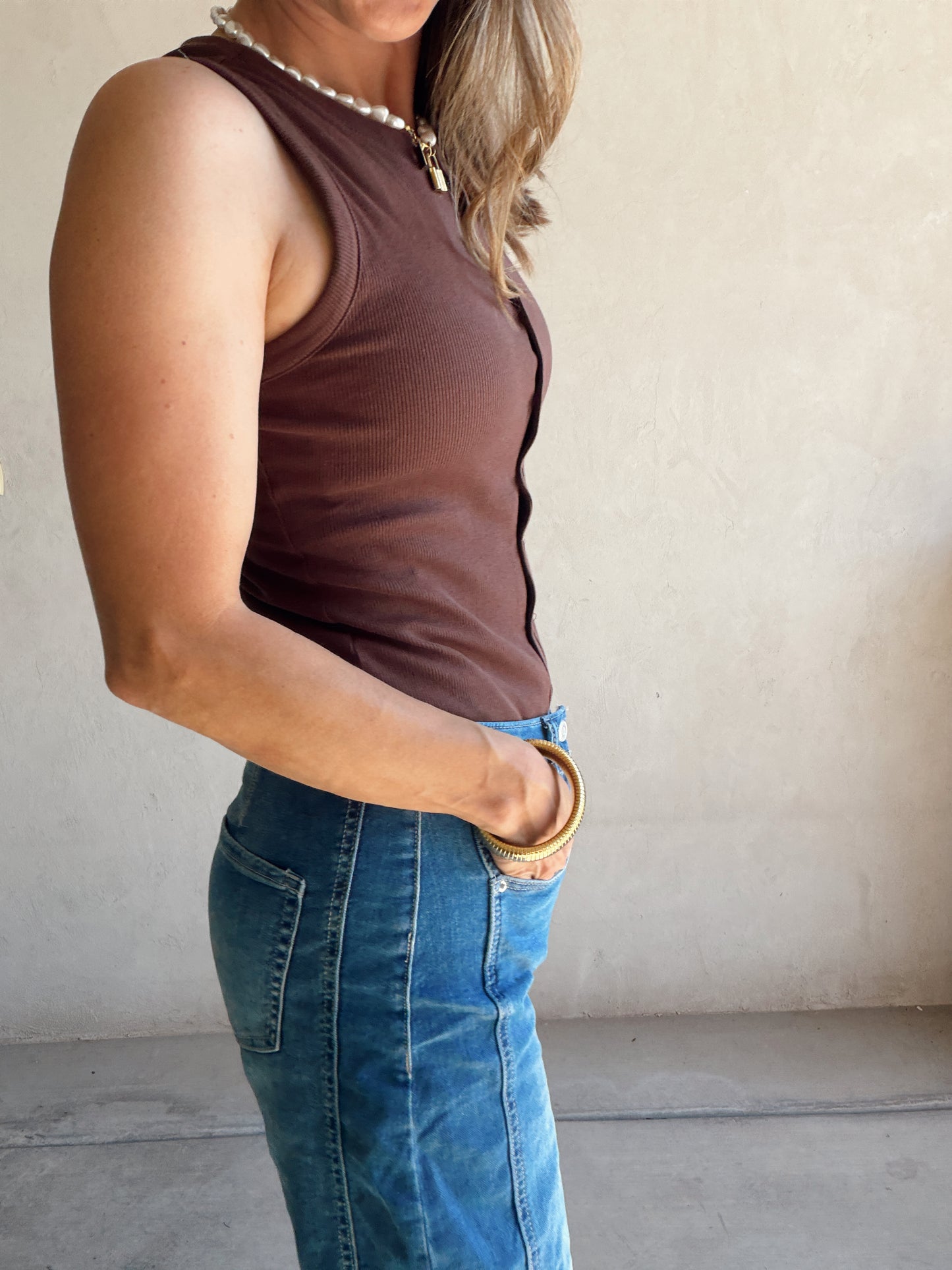 Whitney Ribbed Sleeveless Tank in Chocolate