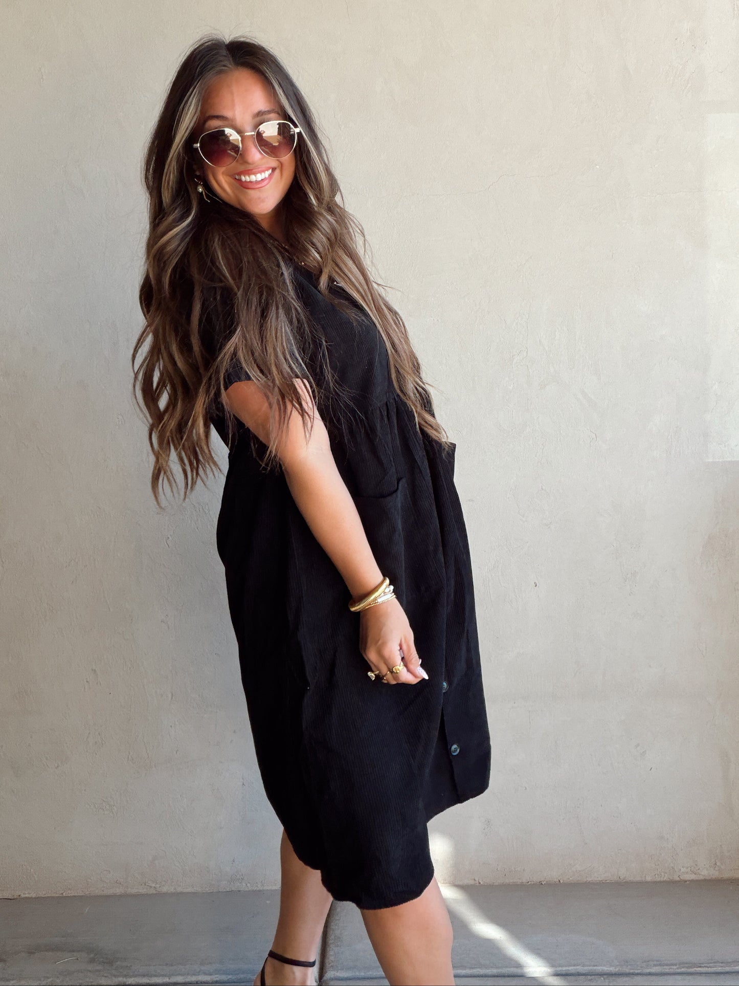 McKayla Corduroy Dress in Black