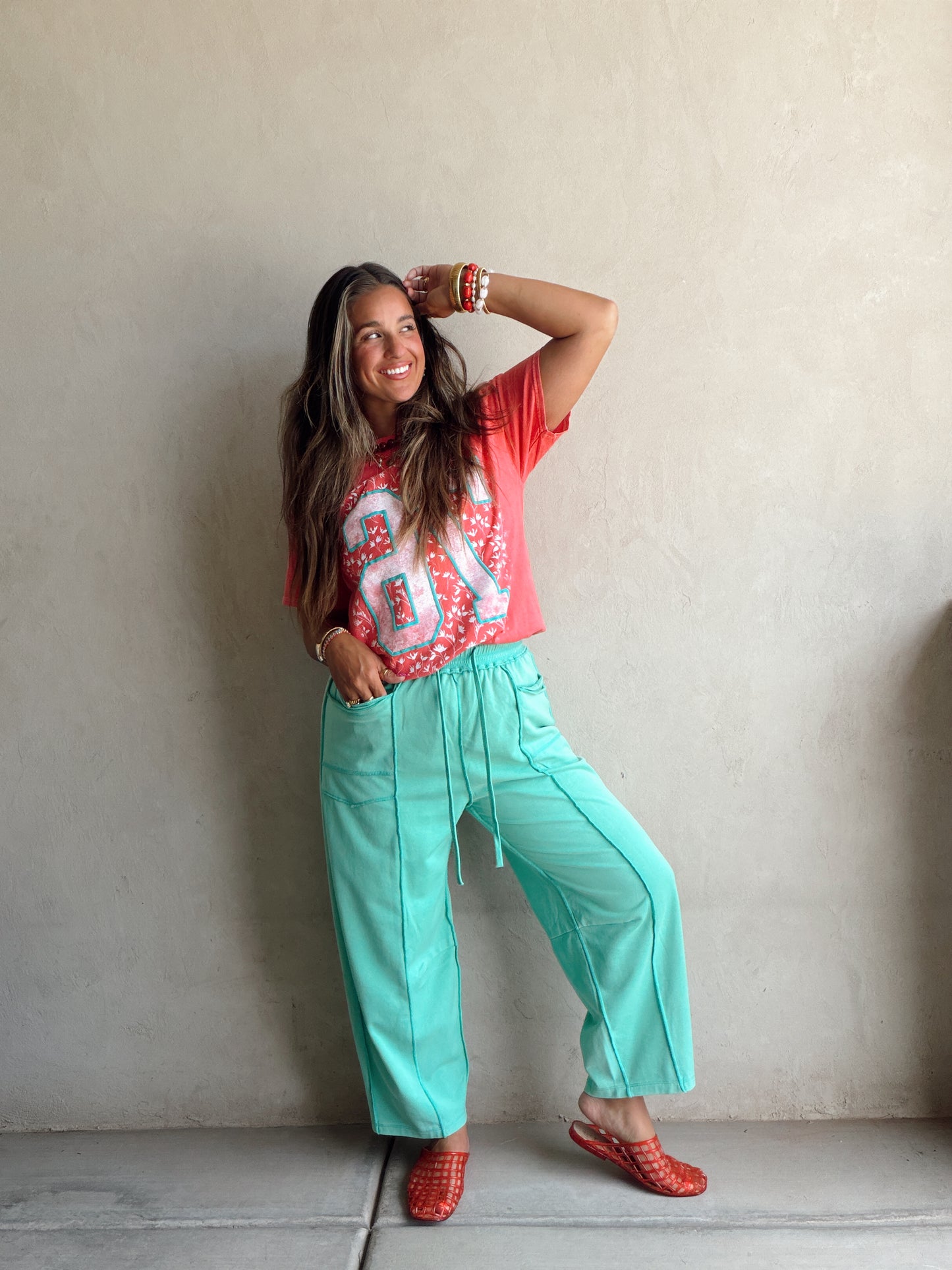 Heather Barrel Sweats in Teal