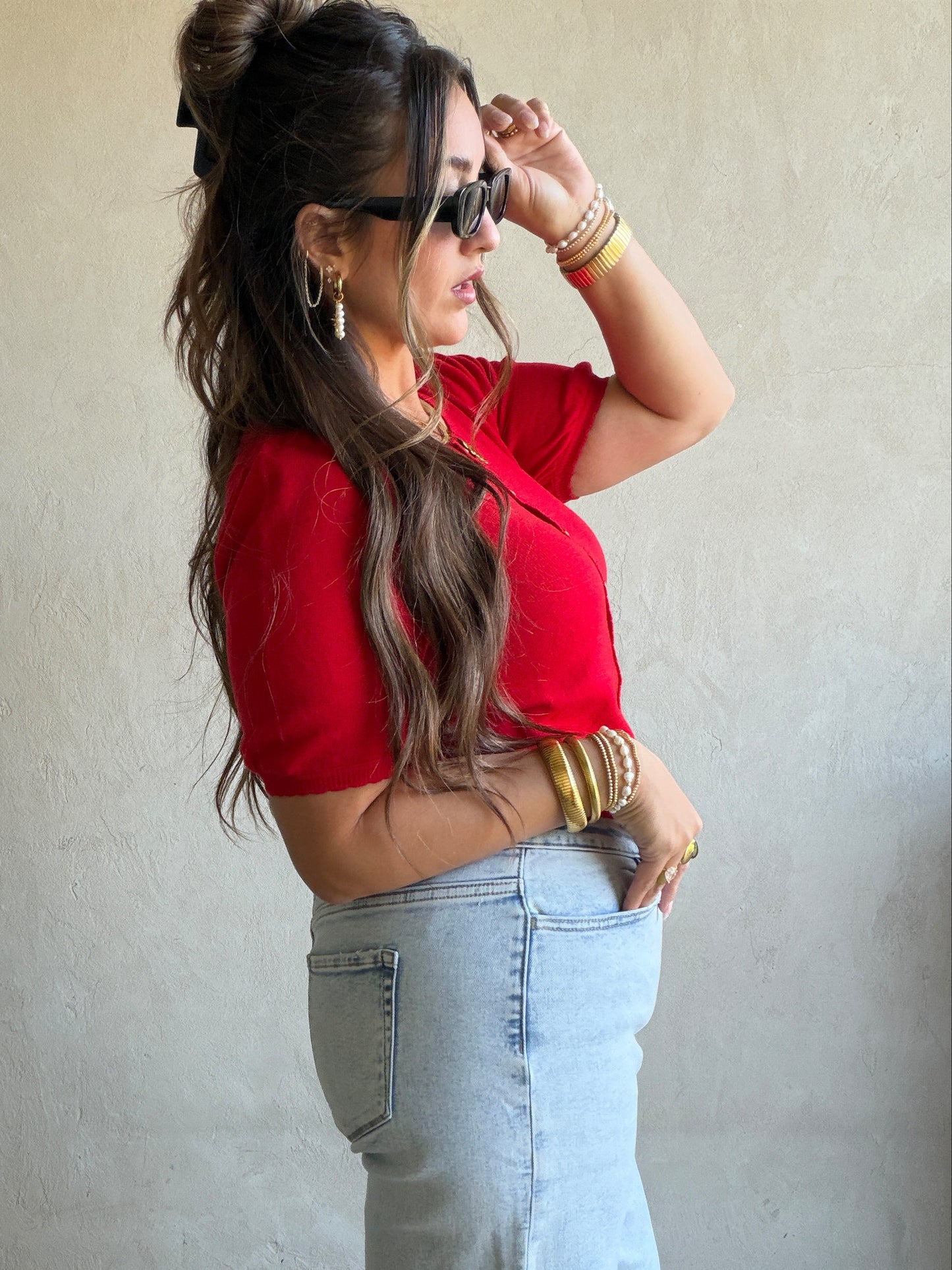 Emmie Button Down Sweater in Red