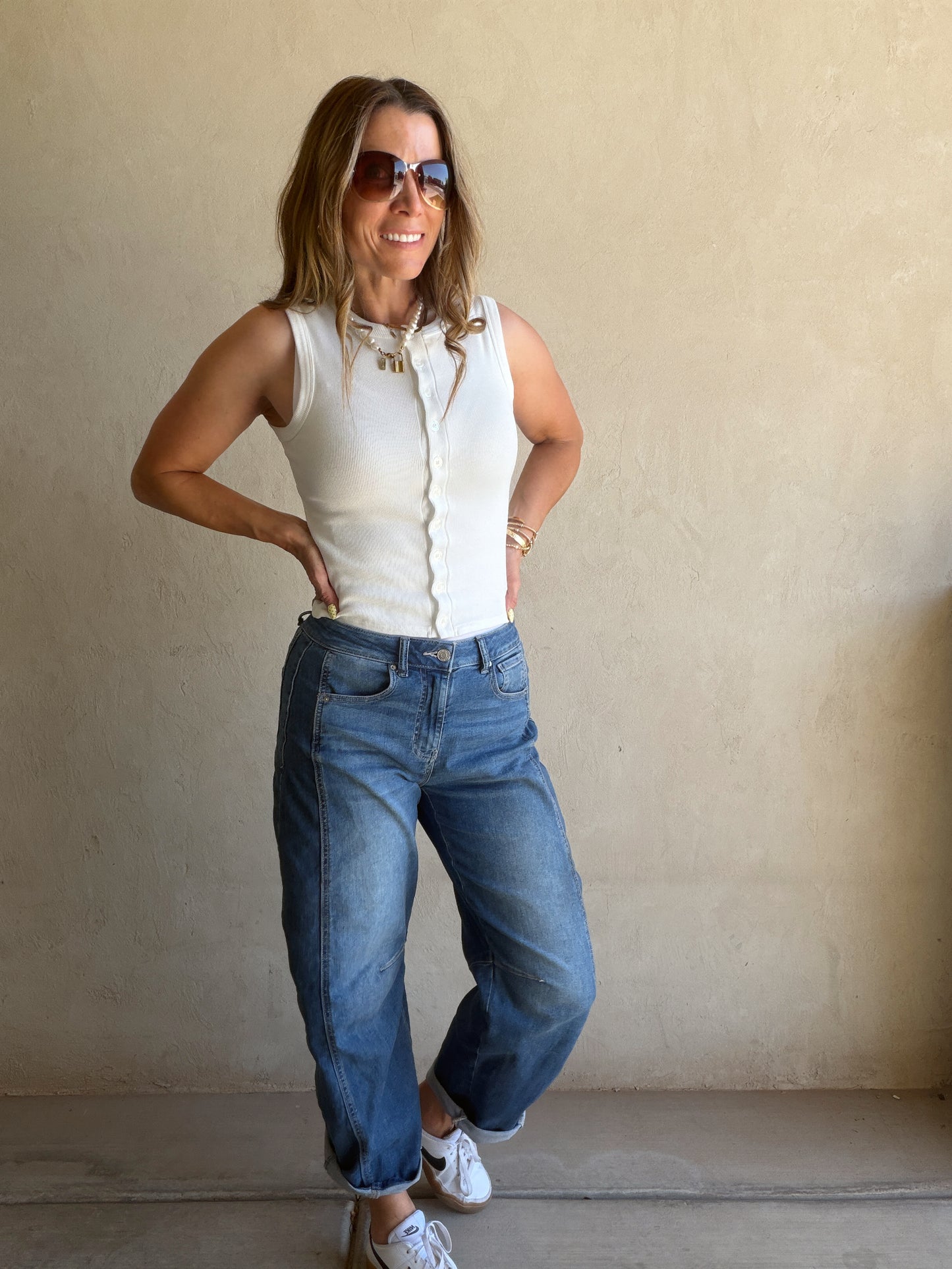 Talia Ribbed Sleeveless Tank in White