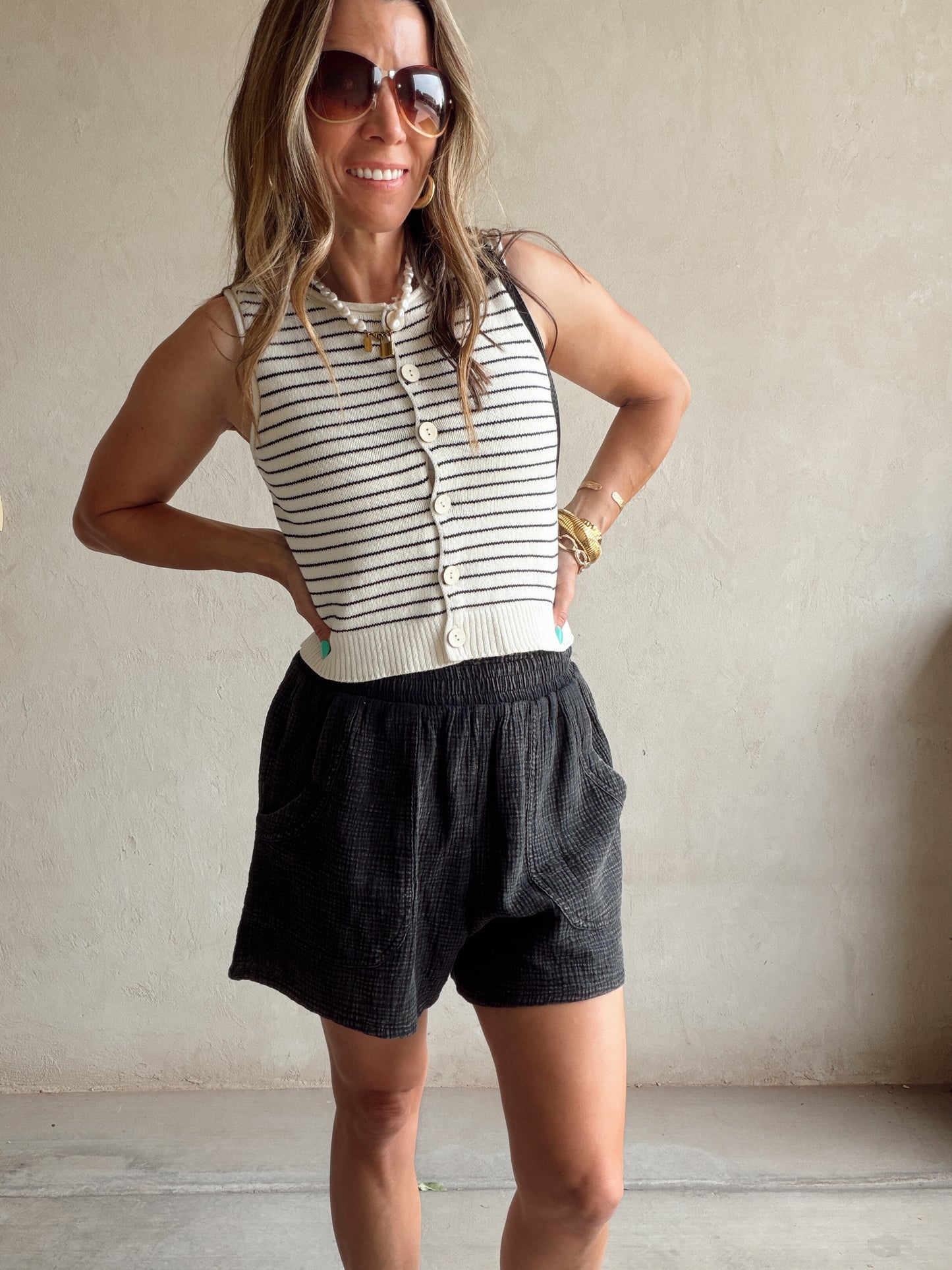 Kiley Striped Tank in Cream & Black
