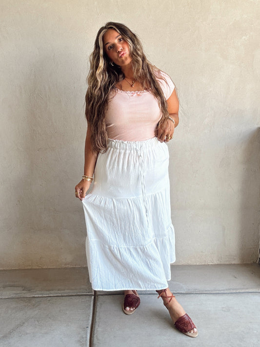 Brinley Tiered Skirt in White