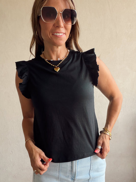 Hannah Ruffle Sleeve Tank in Black