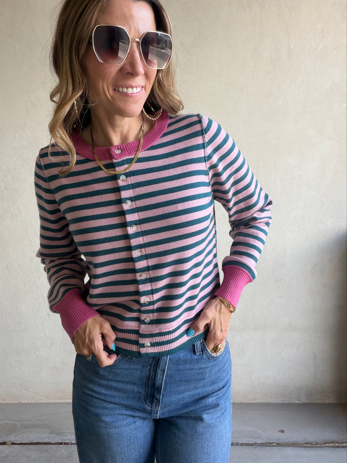 Courtney Striped Cardigan in Mauve