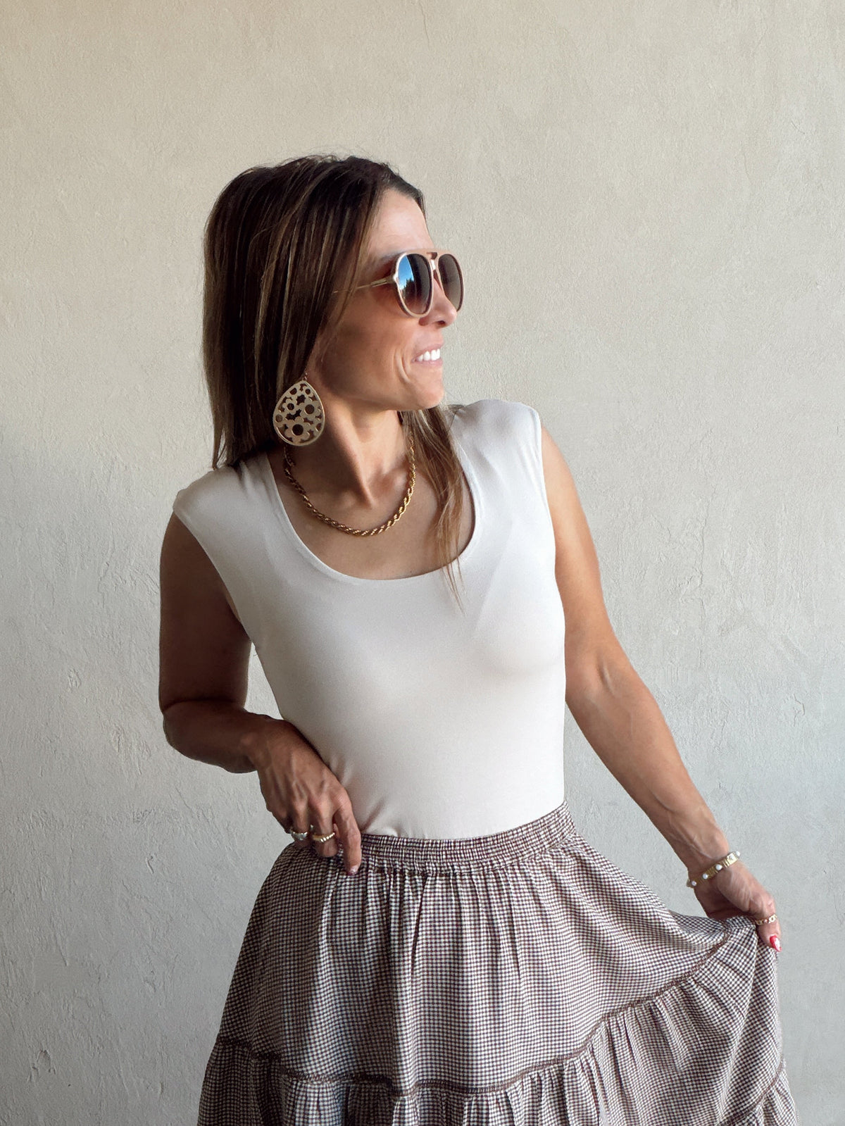 Talia Scoop Neck Tank in Sand