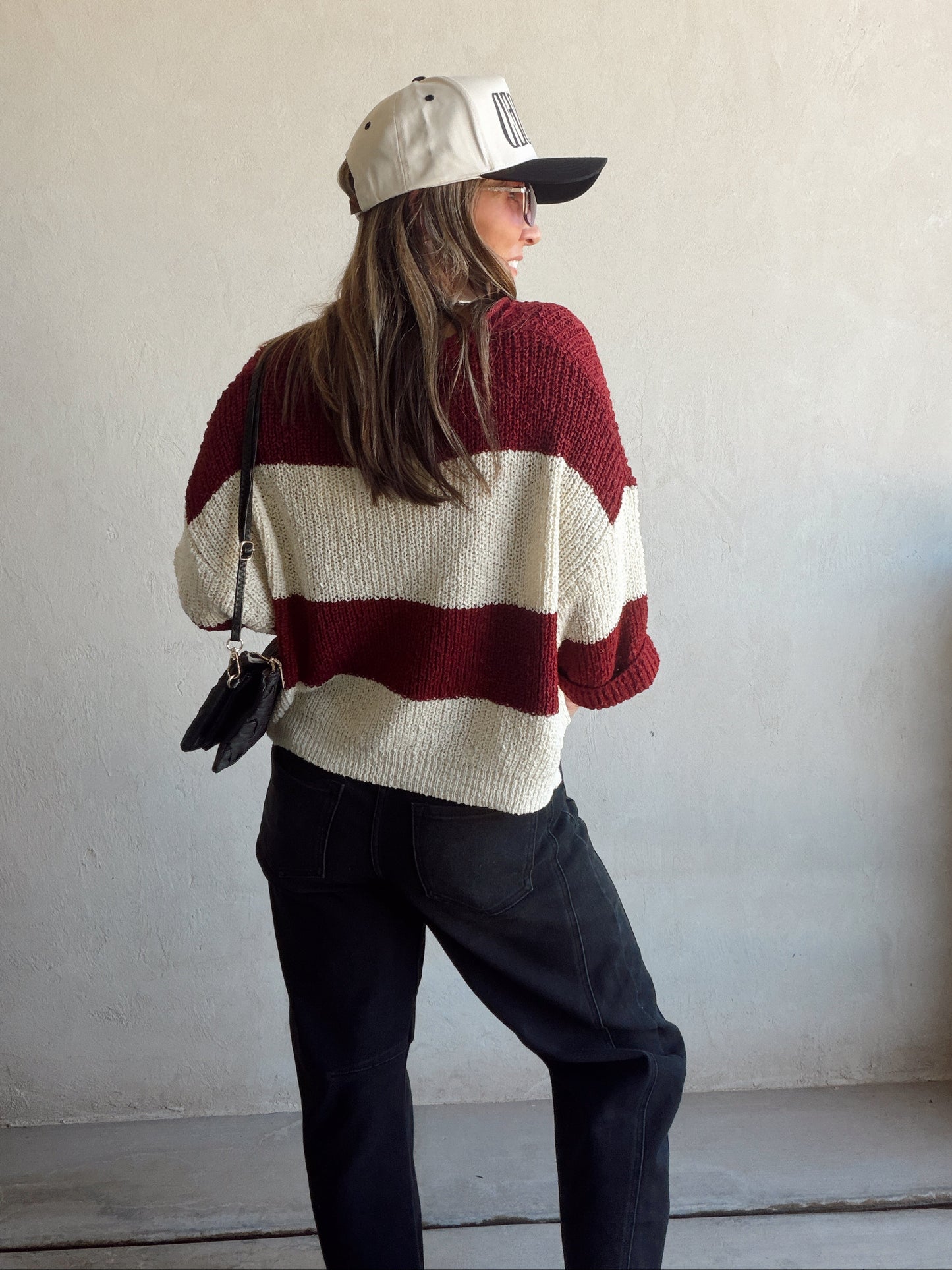 Christy V-Neck Top in Cabernet & Cream