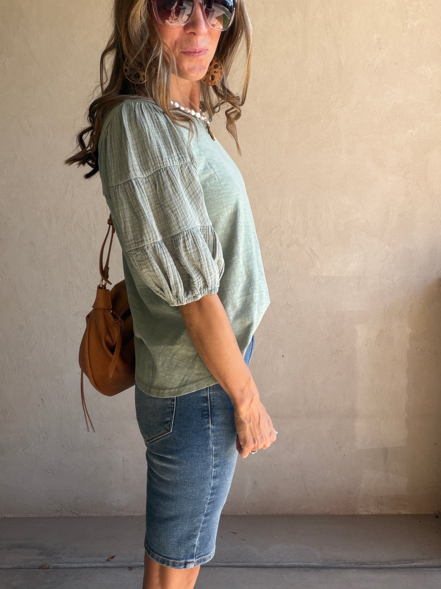 Jenny Gauze Sleeve Top in Sage
