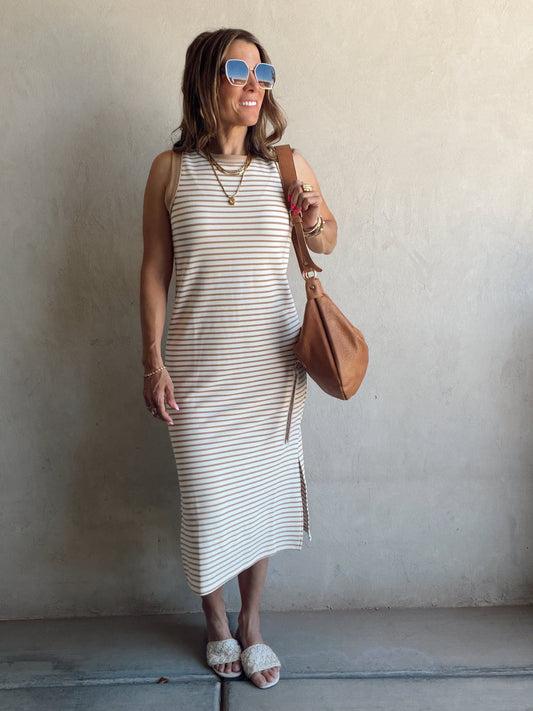 Iris Dress in Camel & Cream