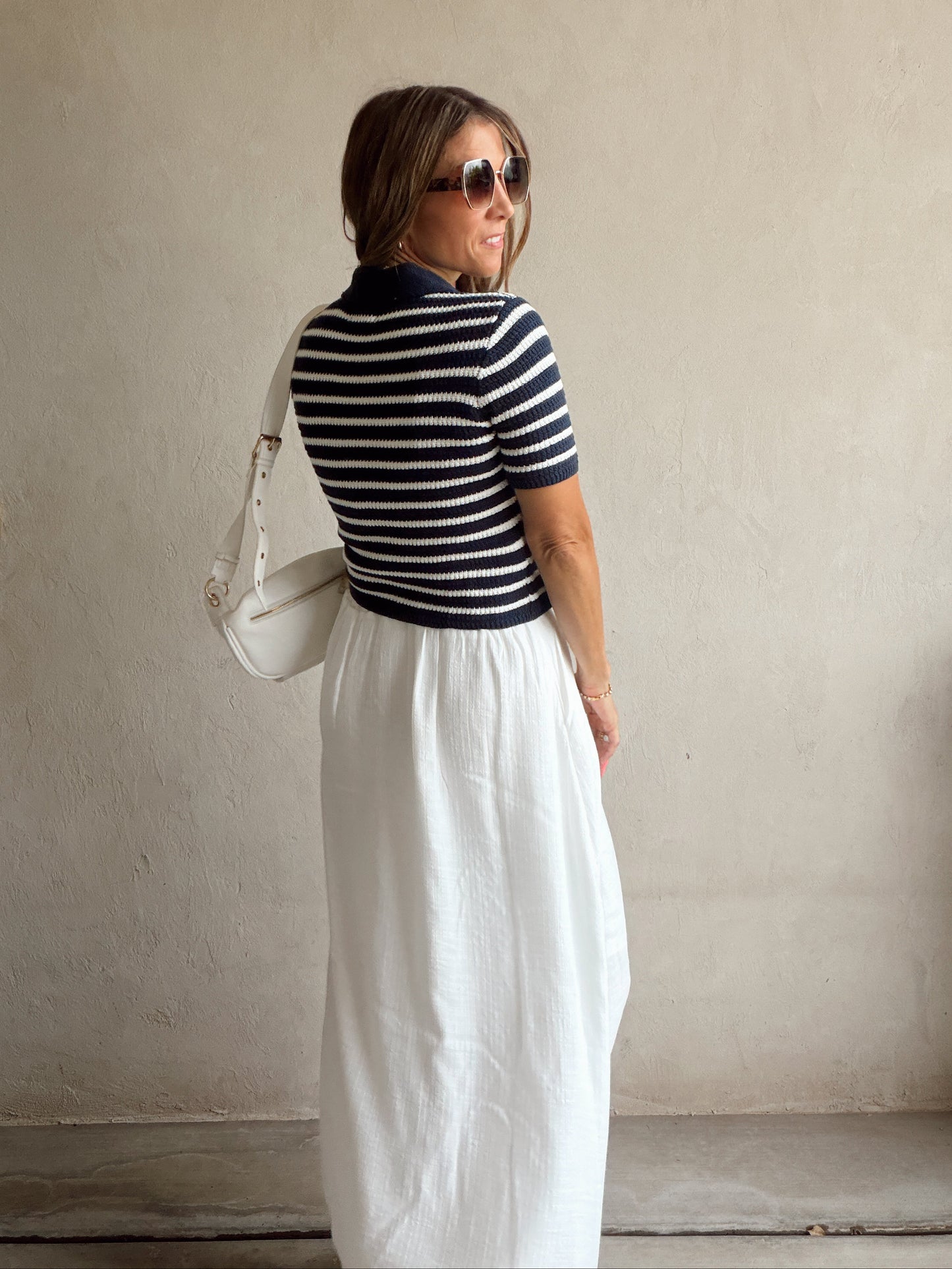 Savannah Striped Knit Top in Navy & White