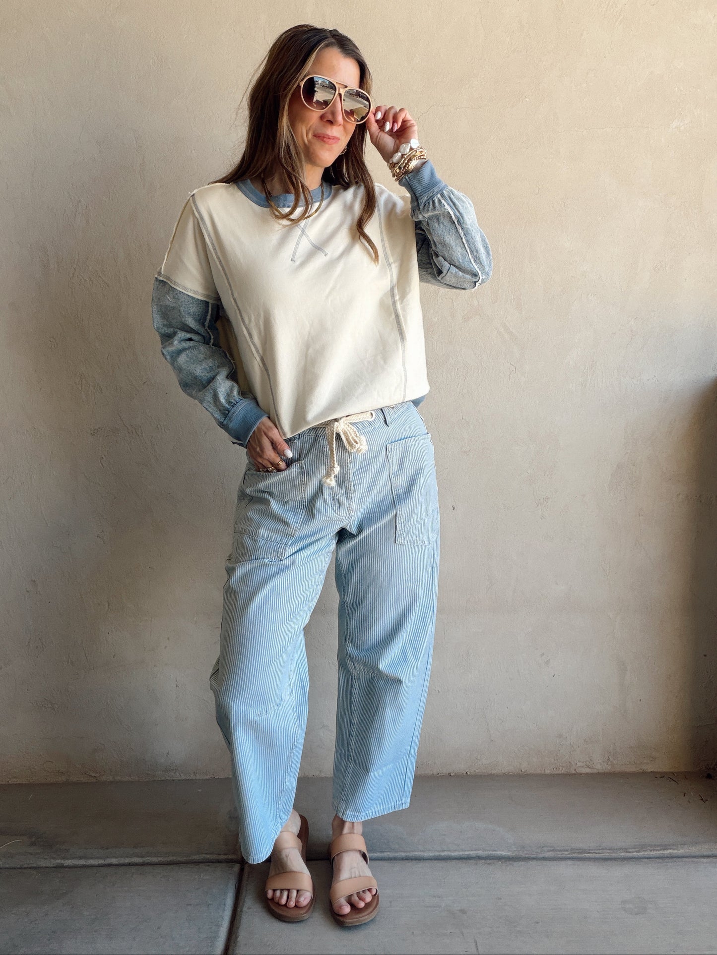 Jamie Pullover in Cream & Denim