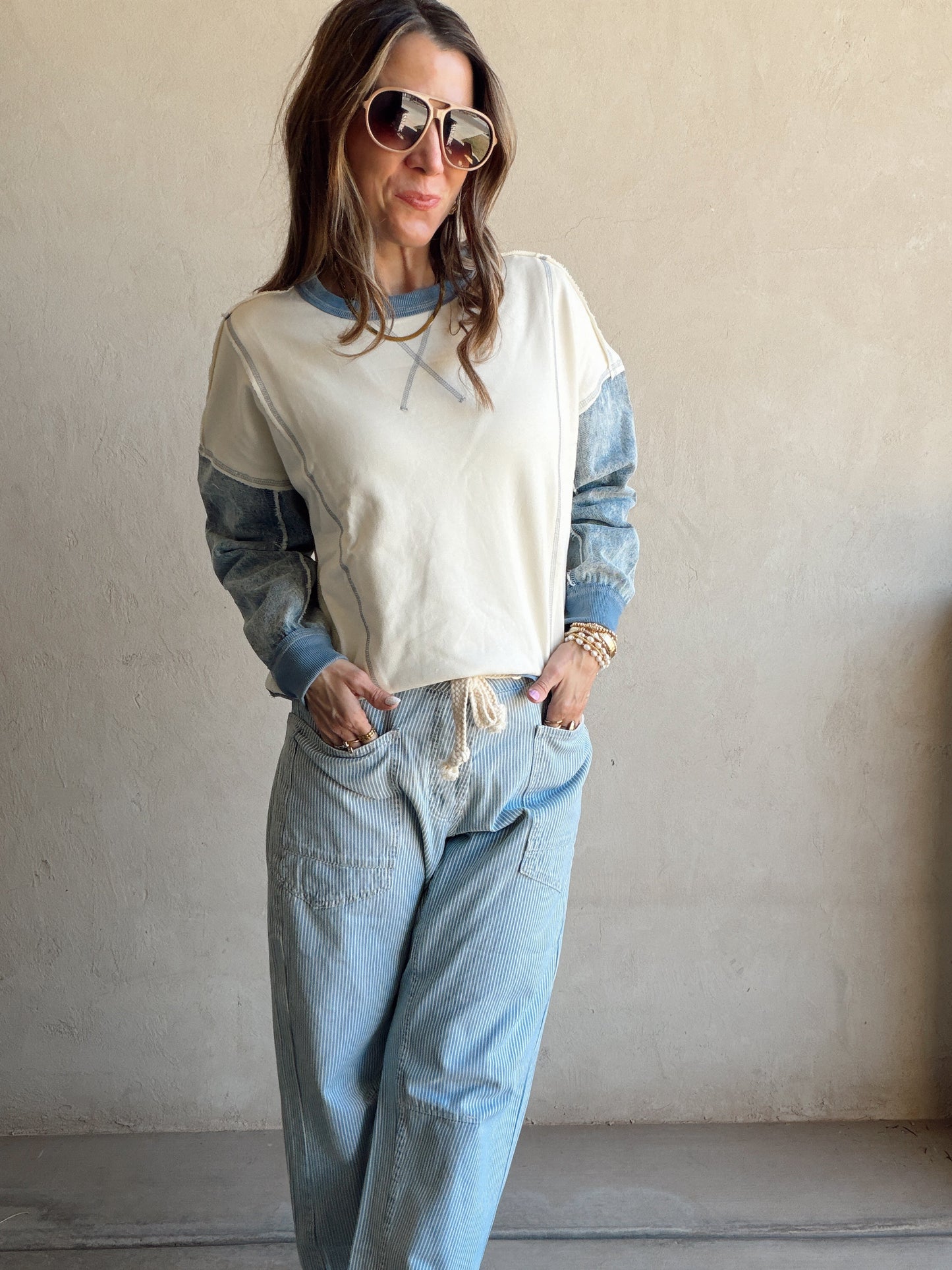 Jamie Pullover in Cream & Denim