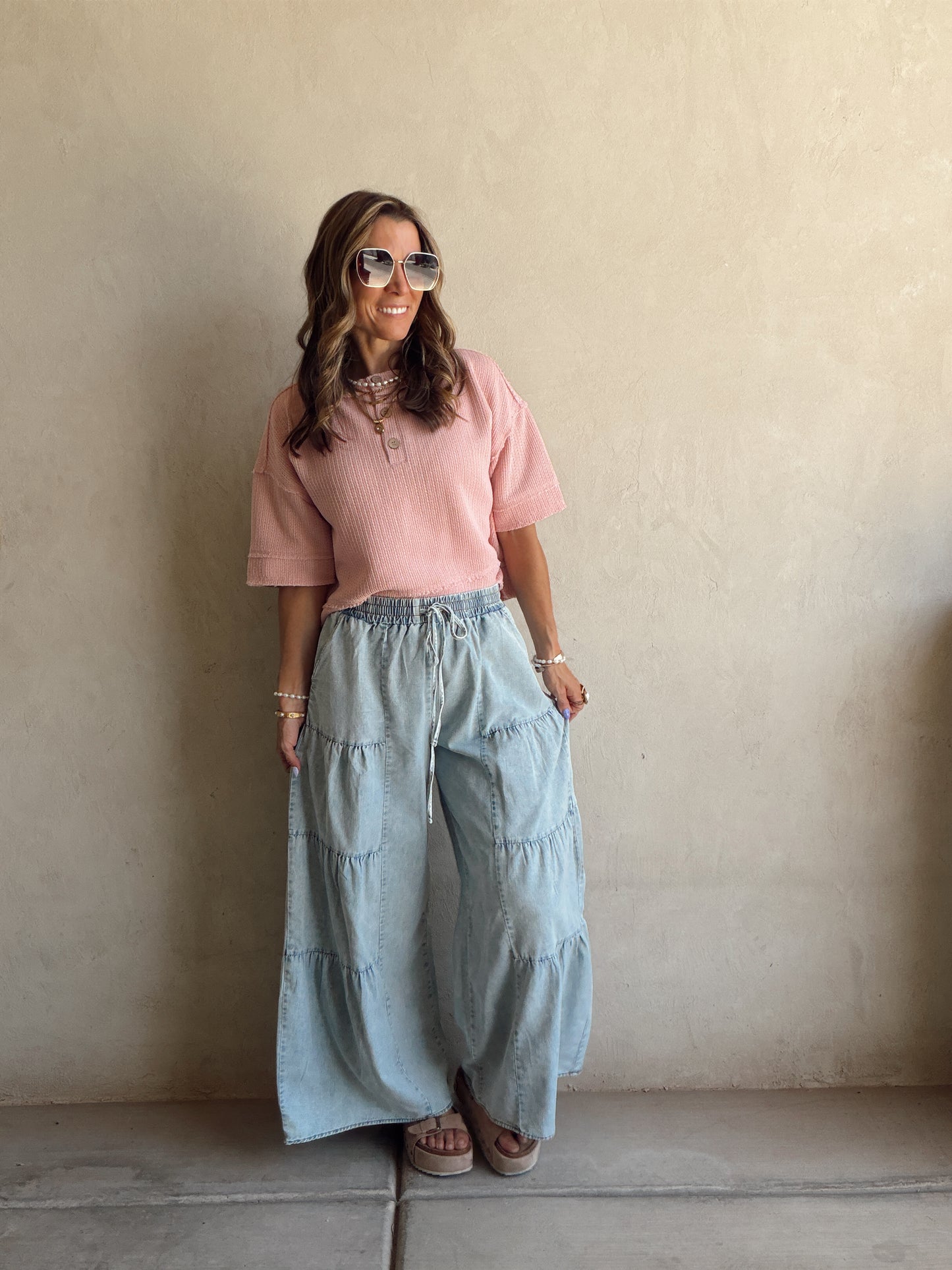 Tyra Tiered Pants in Light Wash