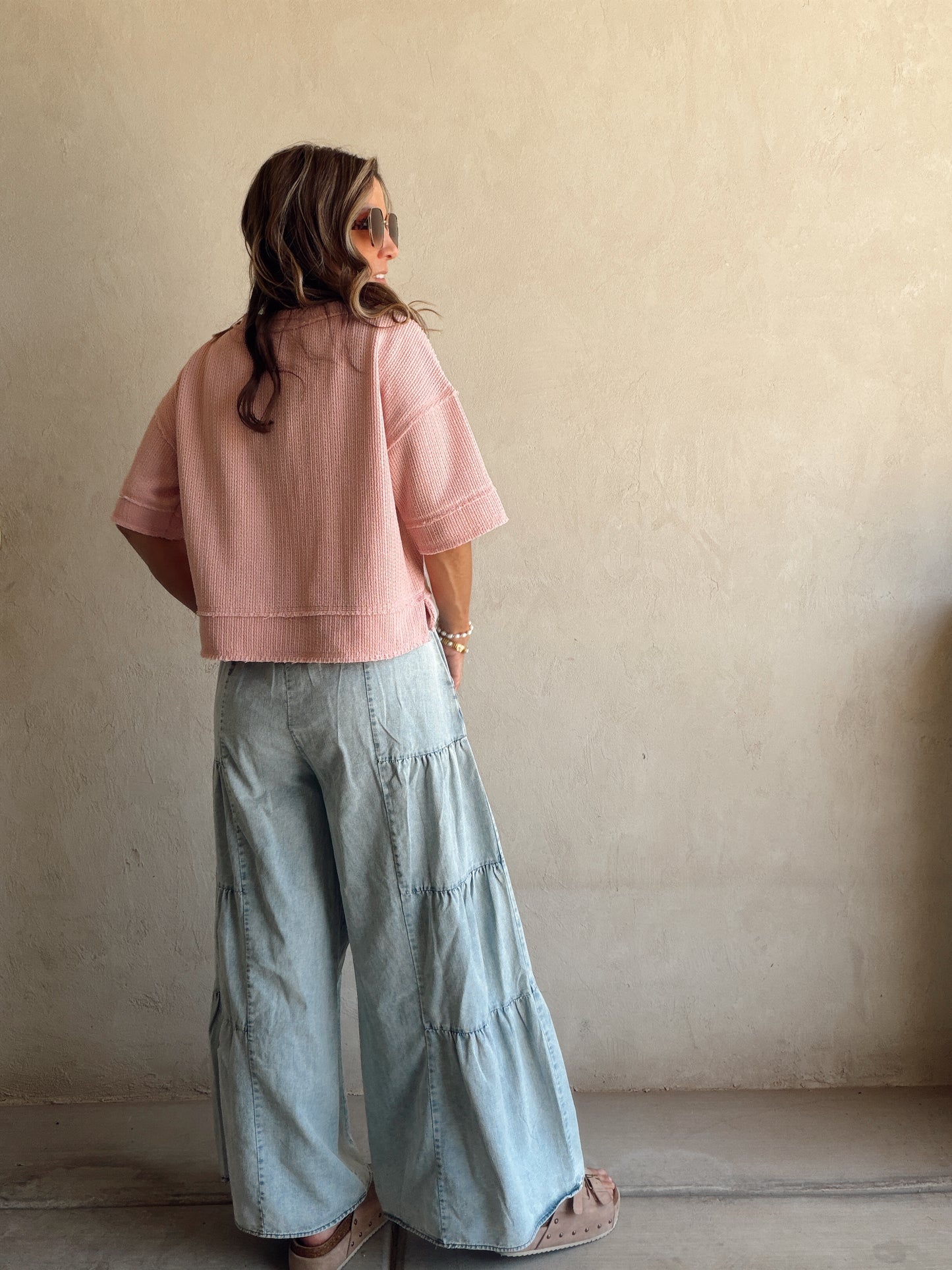 Tyra Tiered Pants in Light Wash