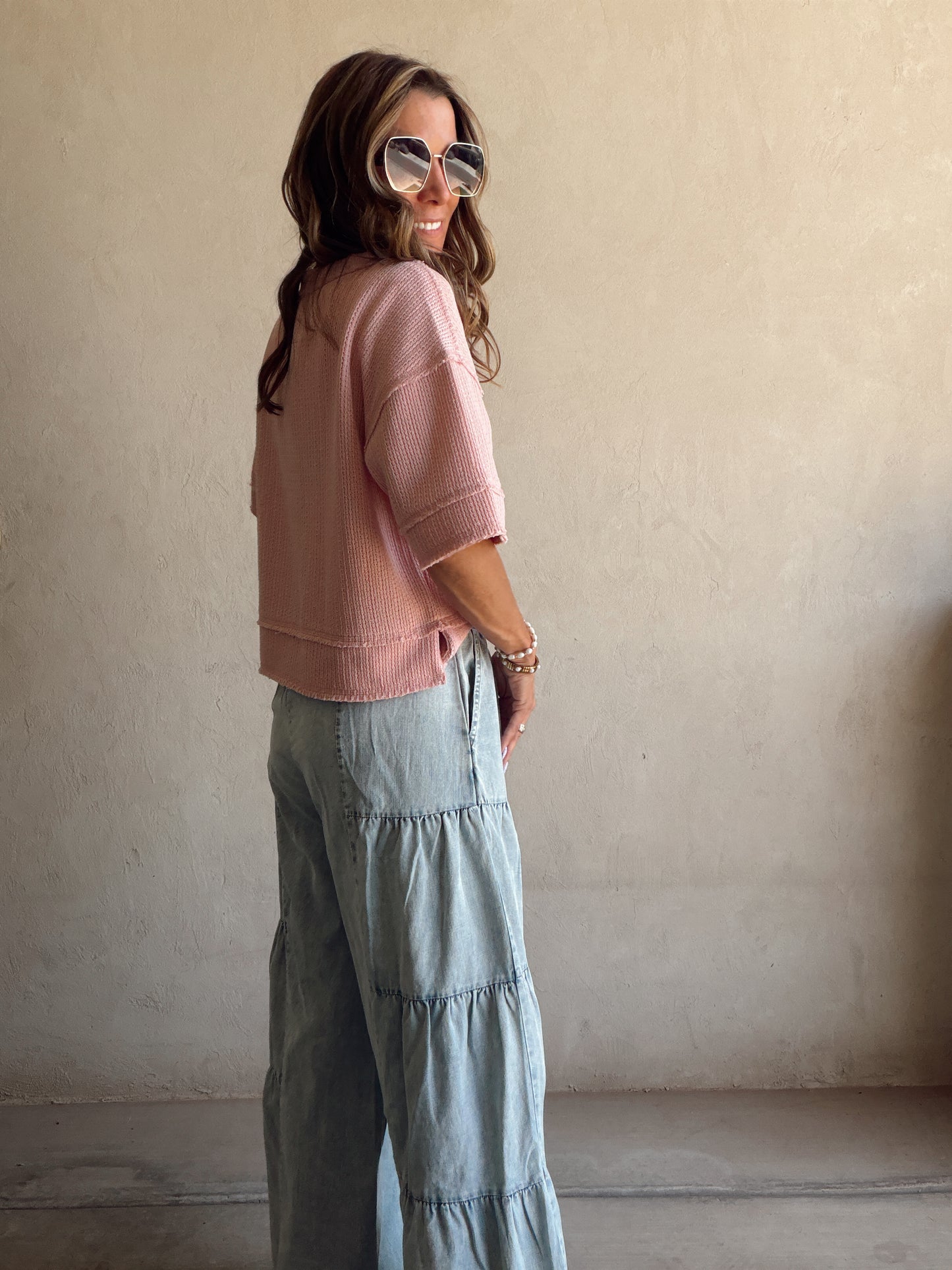 Tyra Tiered Pants in Light Wash