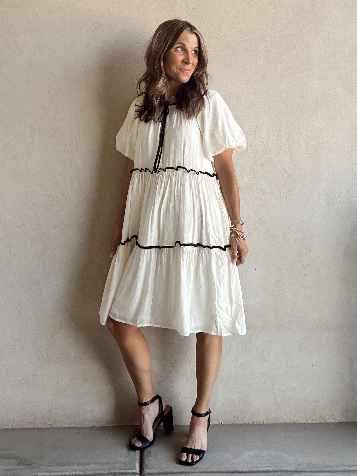 Katie Tiered Dress in Ivory