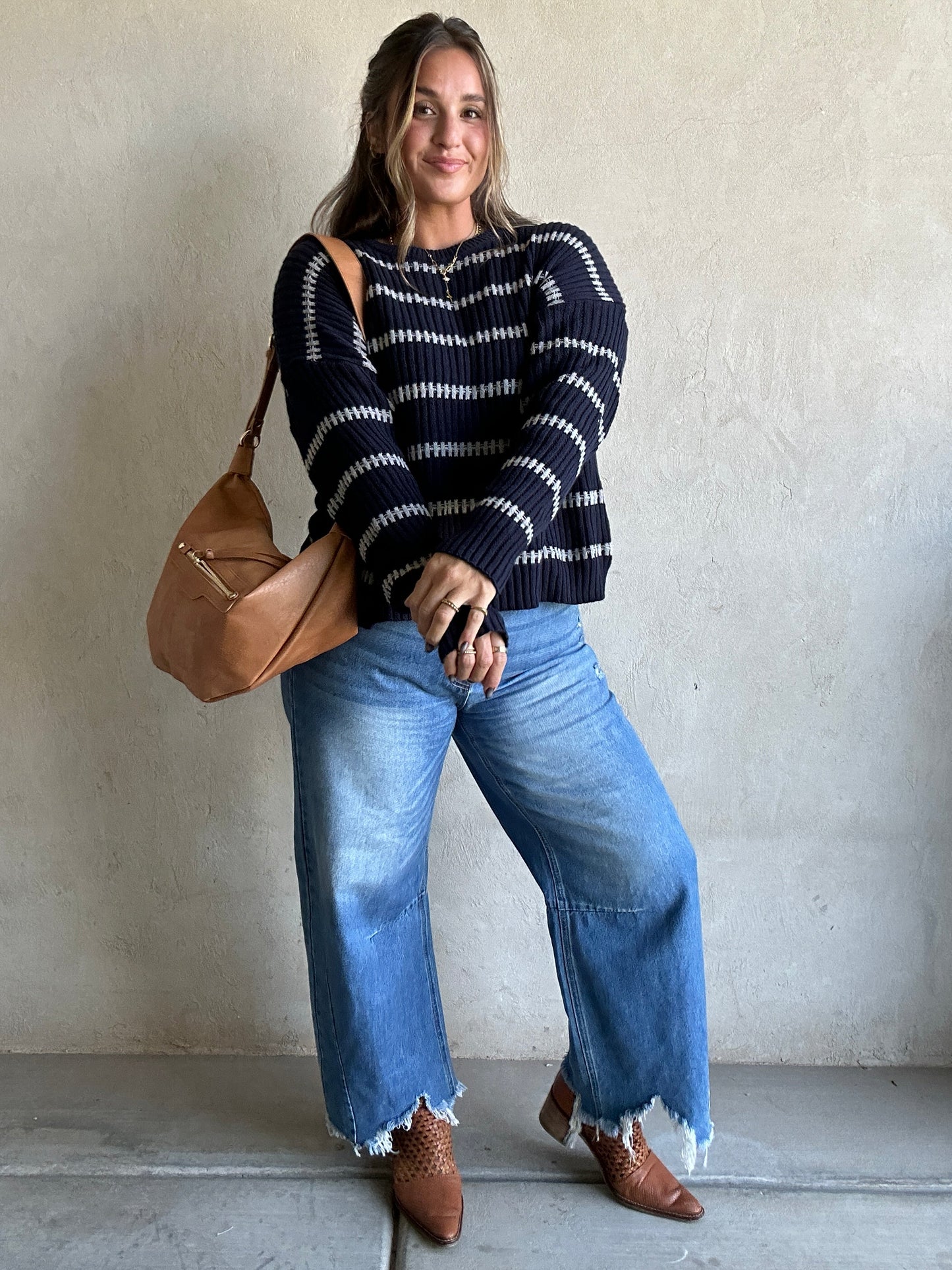 Bridget Sweater in Navy & Gray