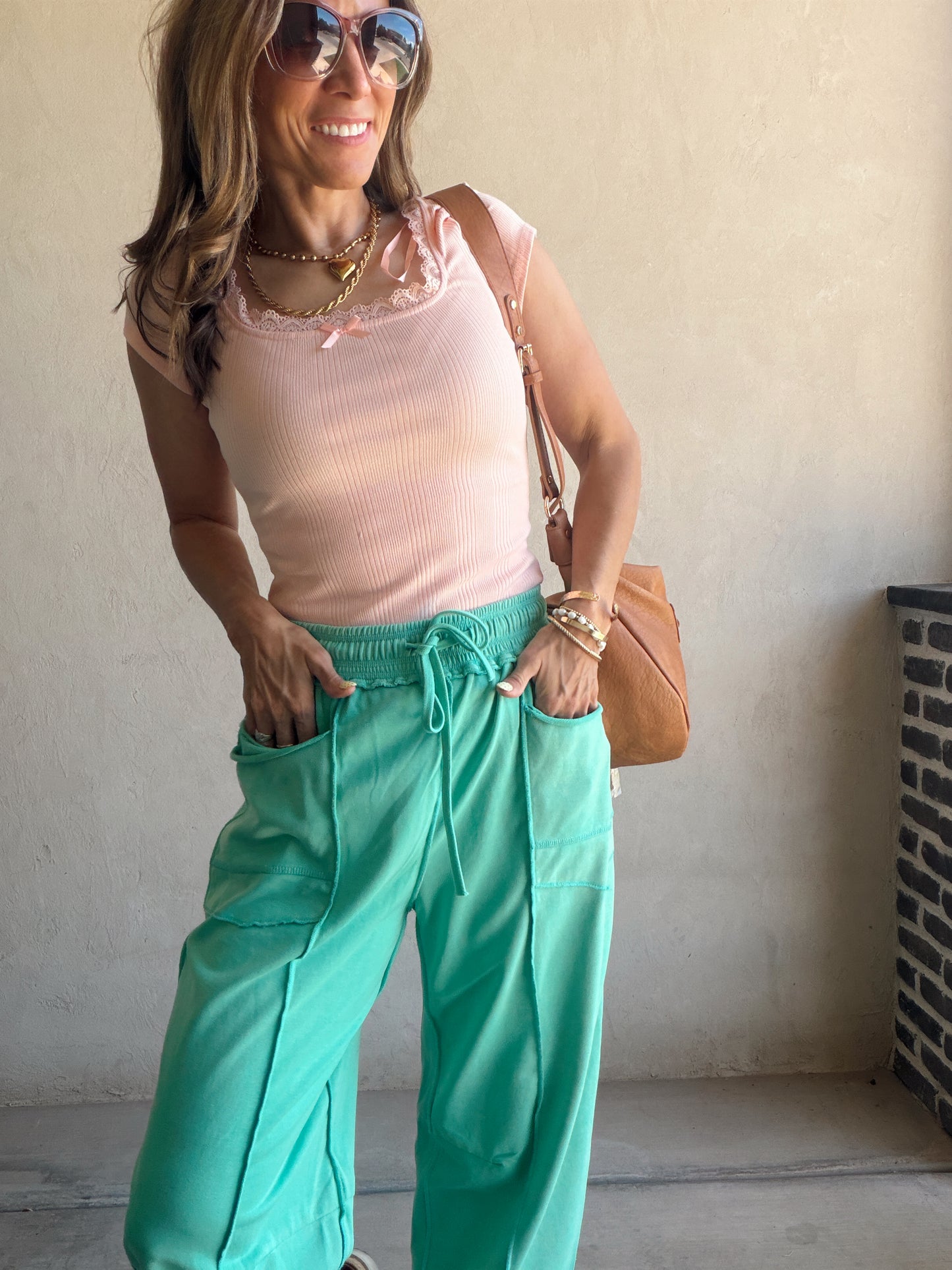 Heather Barrel Sweats in Teal