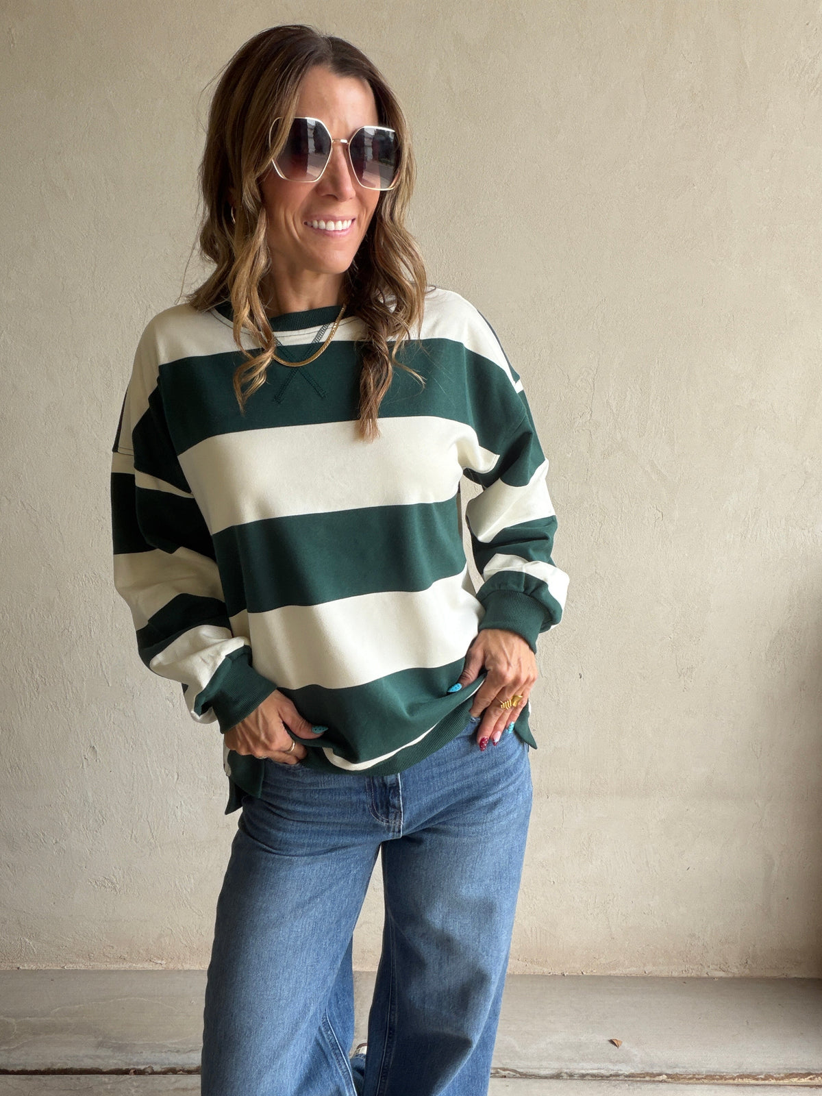 Jada Sweatshirt in Hunter Green & Cream