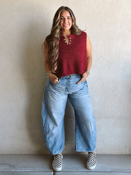 Candace V-Neck Top in Burgundy