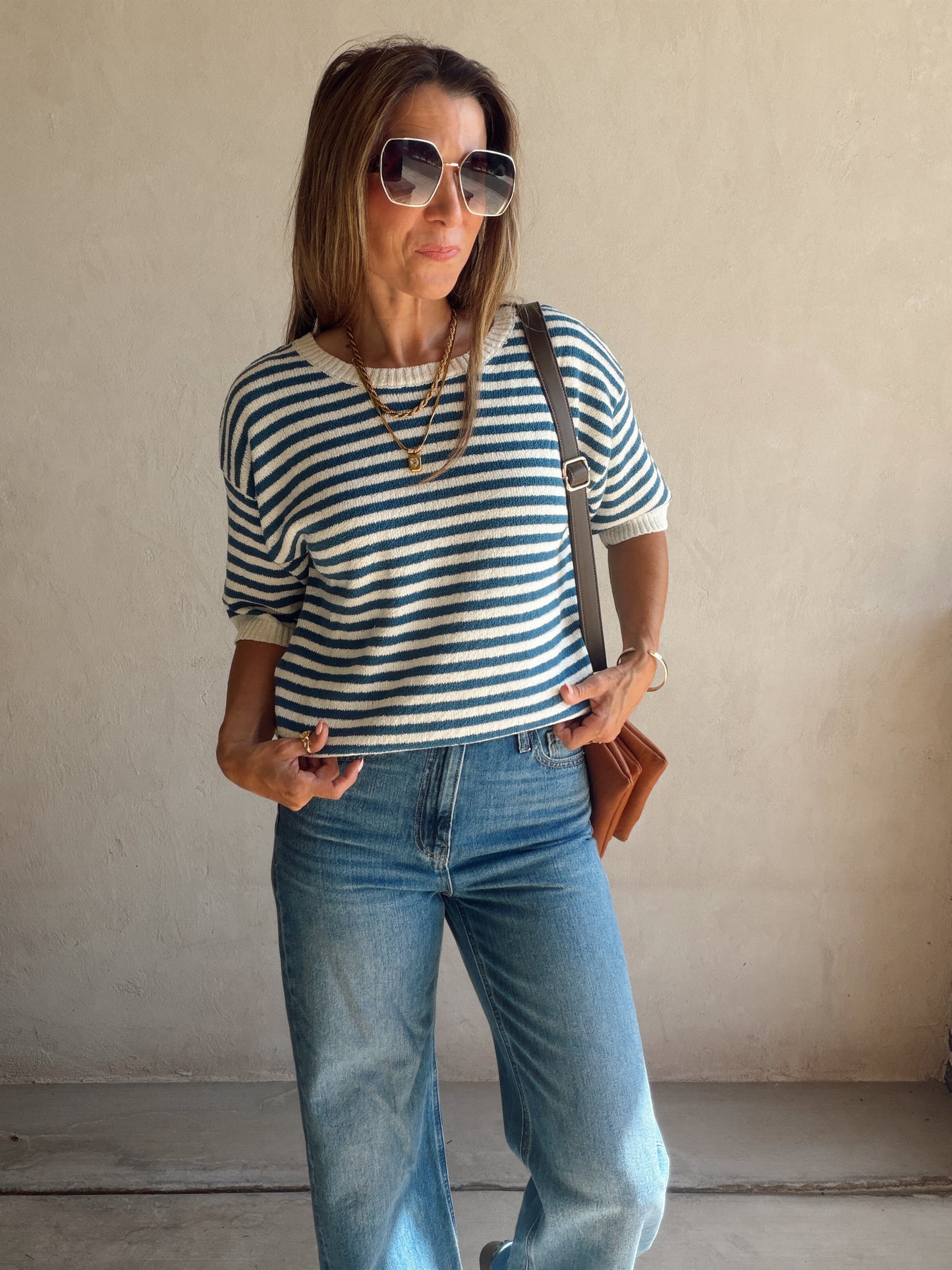 Emerald Striped Top in Blue & Ivory
