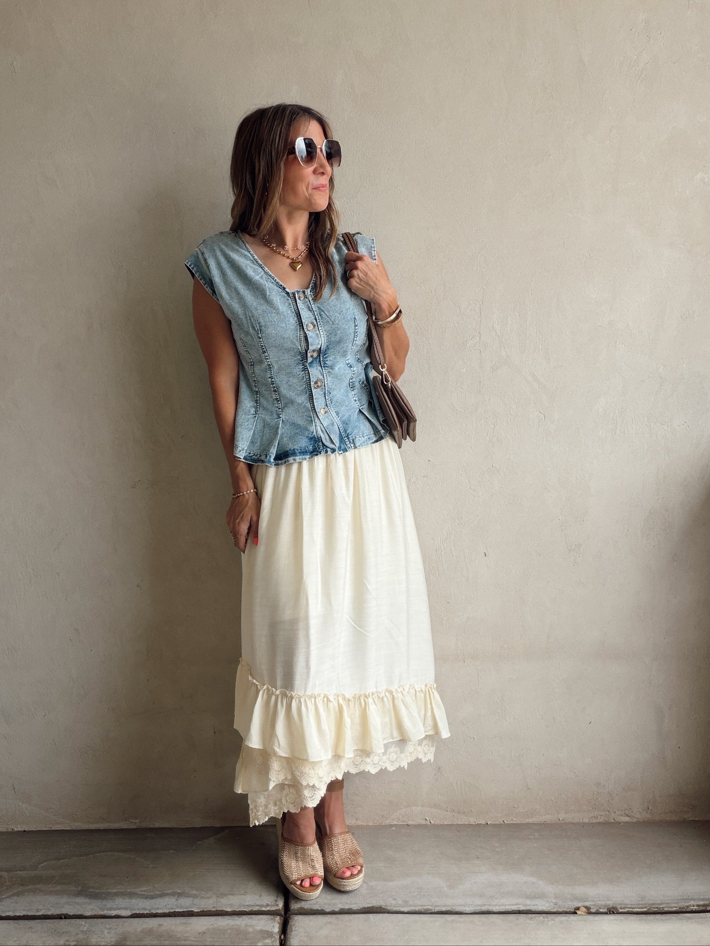 Kennedy Ruffle Top in Washed Denim