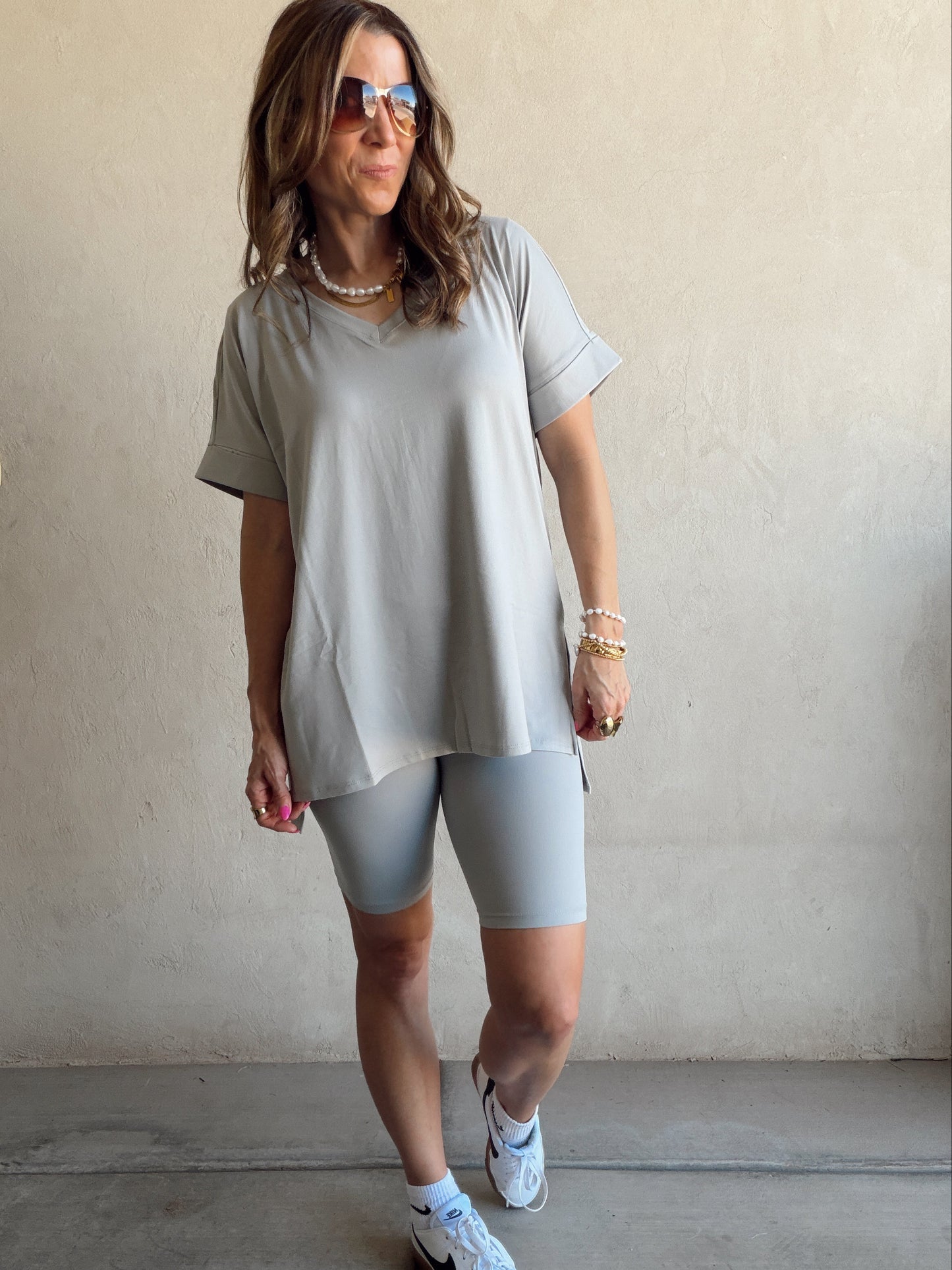 Jillian Heavenly Biker Set in Light Gray