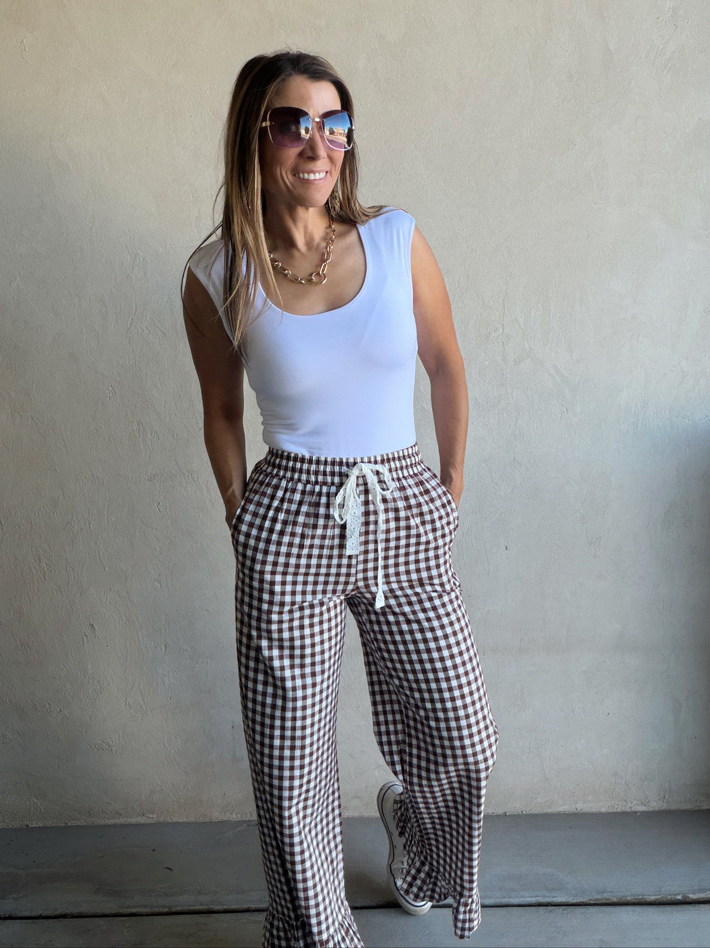 Ginger Gingham Pants in Brown & Ivory